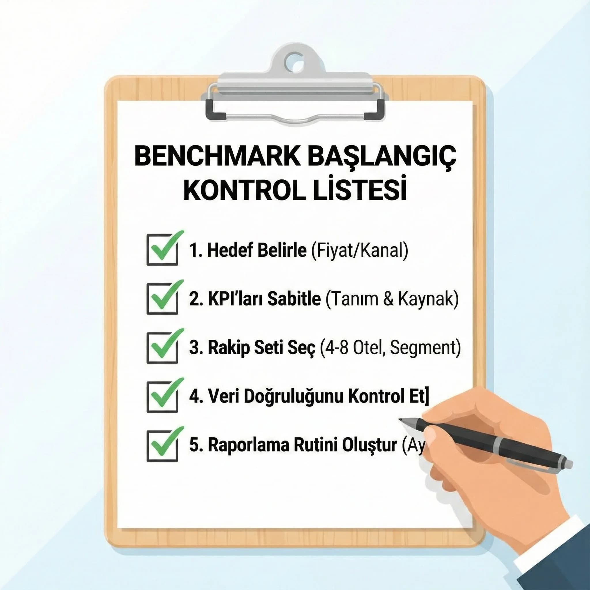 Benchmark için KPI ve rakip seti seçimini özetleyen kontrol kartı görseli