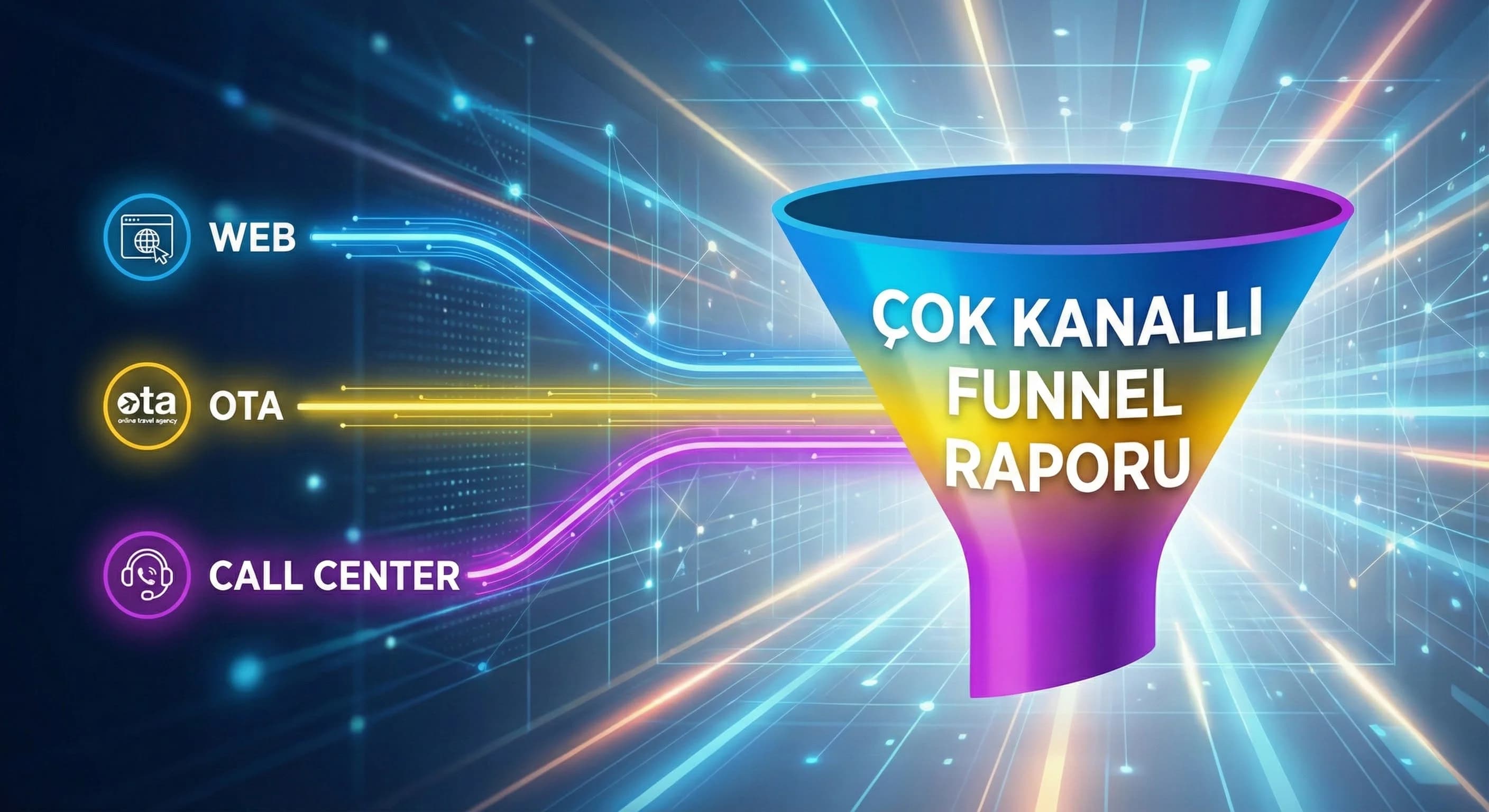 Çok kanallı satış akışına geçişi vurgulayan otel raporlama bölüm görseli