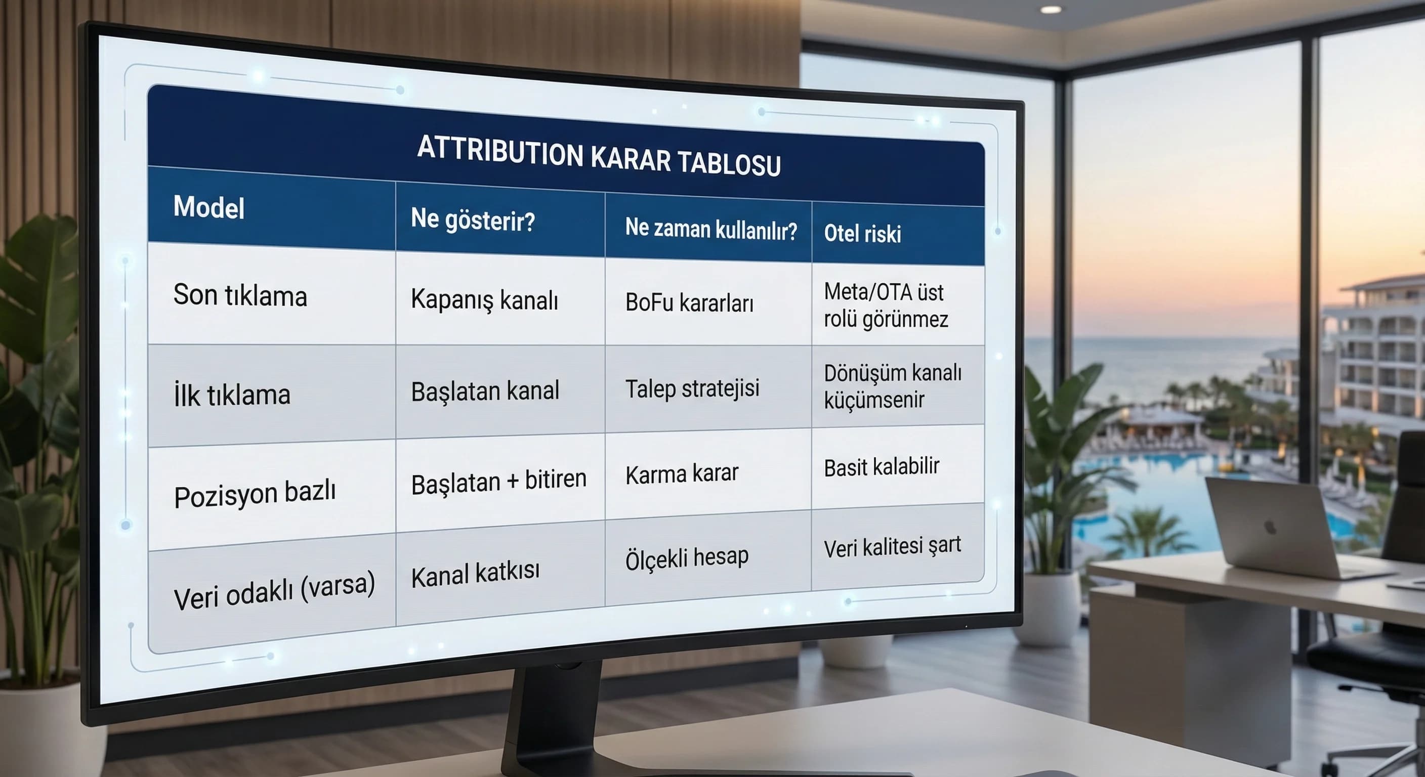 Kanal adım KPI aksiyon çerçevesini özetleyen otel checklist kartı