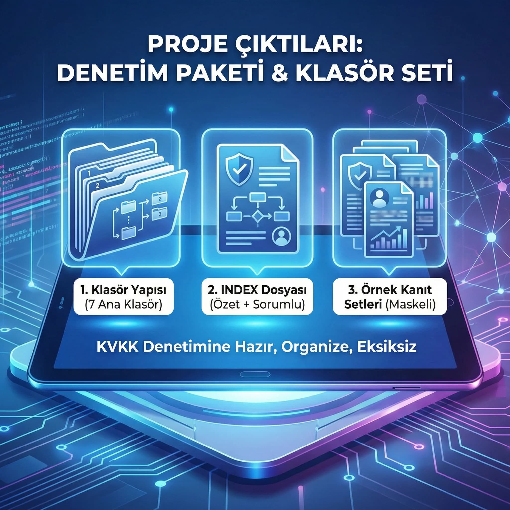 Denetim paketi çıktıları: klasör seti, index dosyası ve örnek kanıtlar kartı