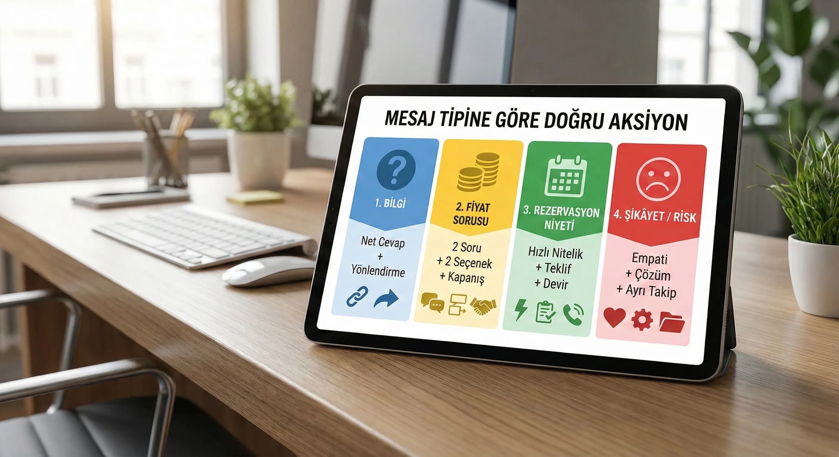 Mesaj tiplerini niyete göre ayıran ve aksiyon gösteren otel görseli