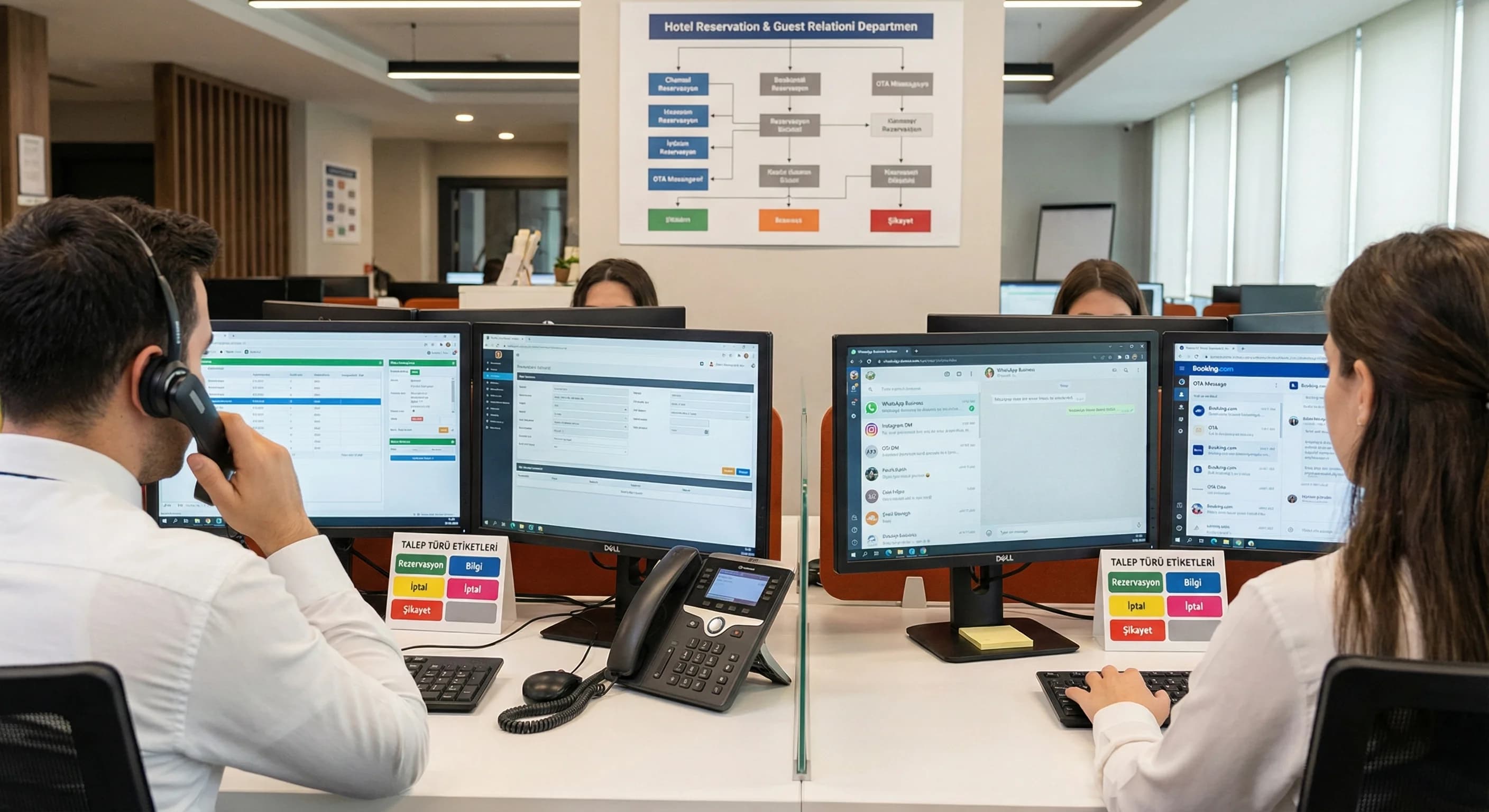 Telefon ve mesaj kanallarında talep akışı, otel satış ve iletişim bağlamı