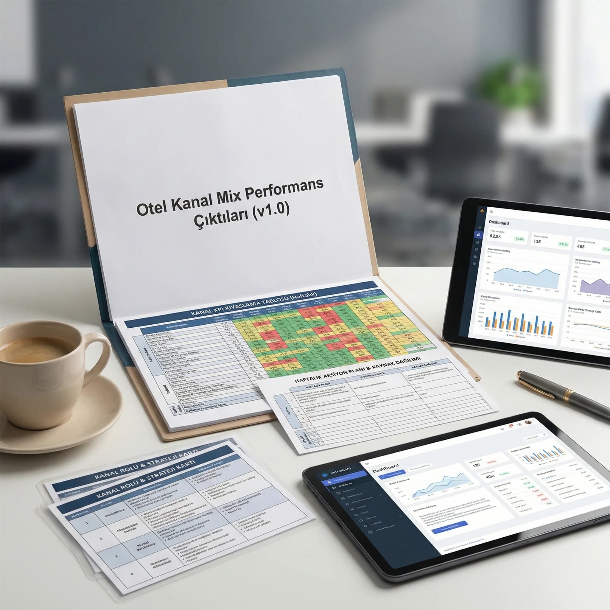 Kanal mix KPI tablosu ve aksiyon planı çıktıları, otel operasyon güven kartı