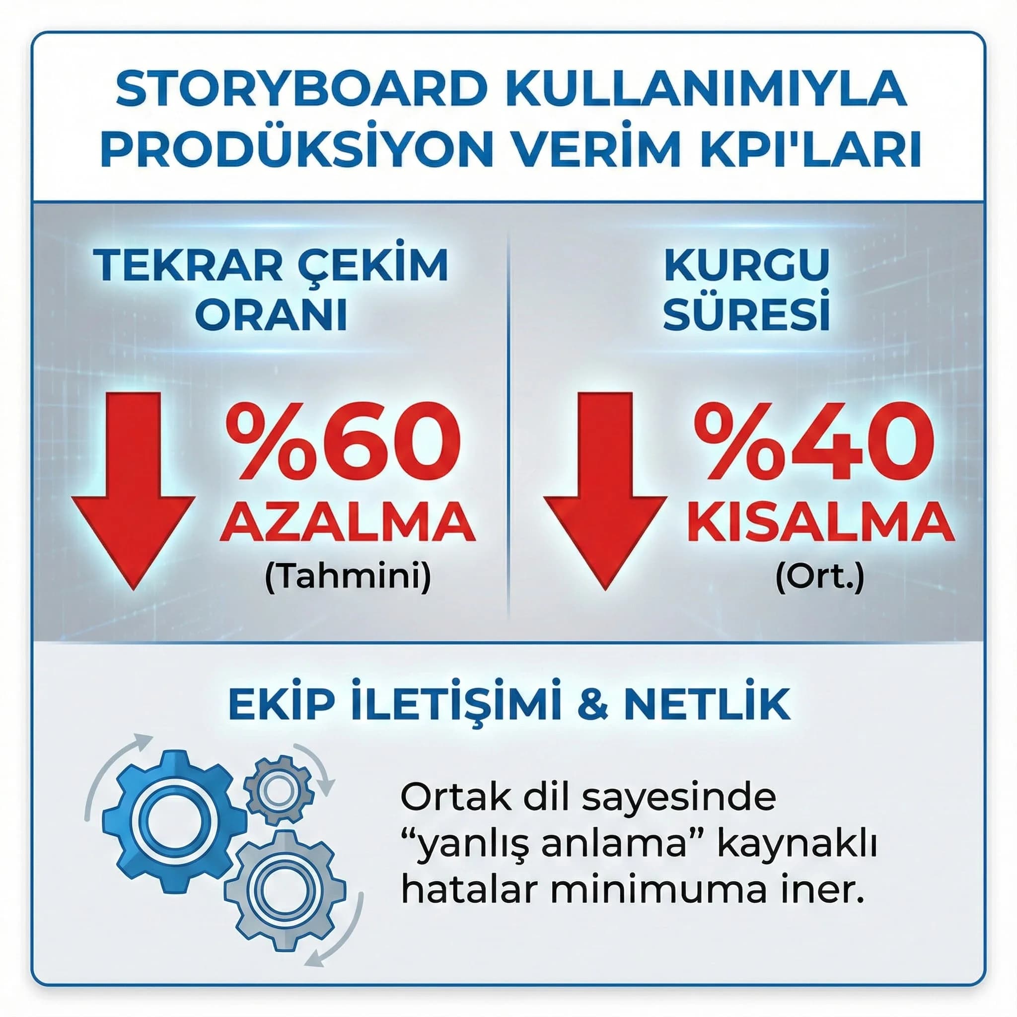 Storyboard kullanımıyla tekrar çekim ve kurgu süresi azalımı kartı