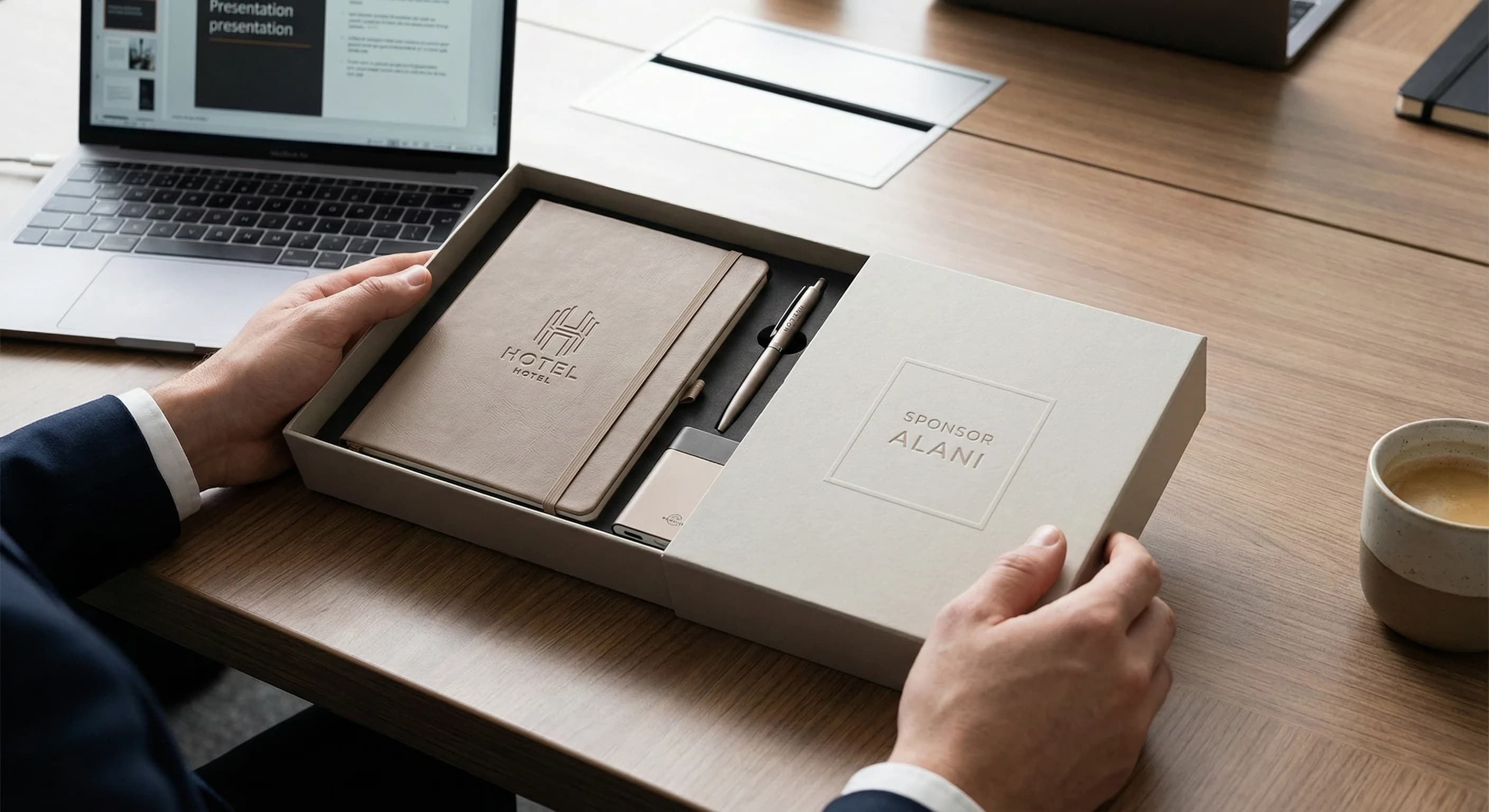 Delegate pack masaüstü düzeni, sponsor alanı ve otel MICE bağlamı