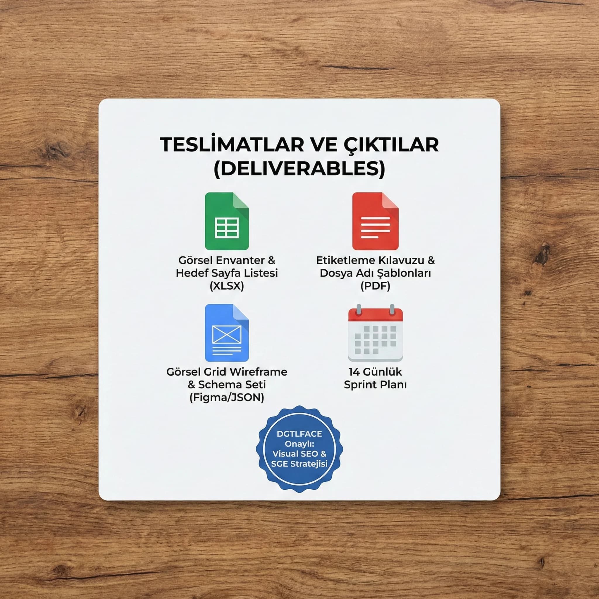 Görsel grid wireframe + schema örnekleri + deliverables