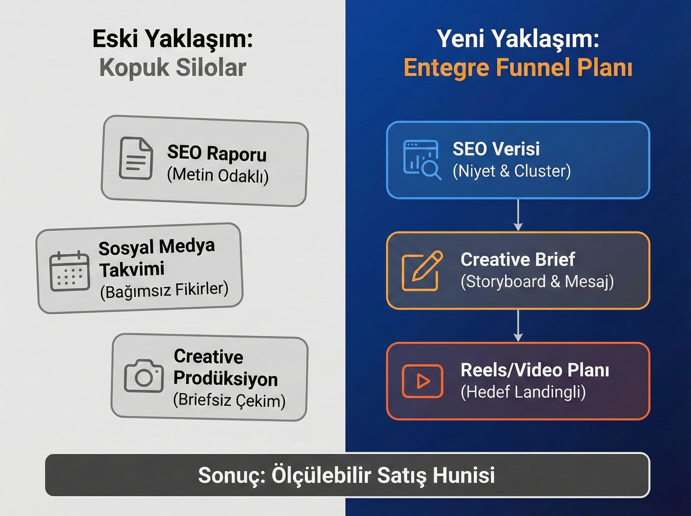 SEO verisi → creative brief → Reels planı + otel funnel bağlamı