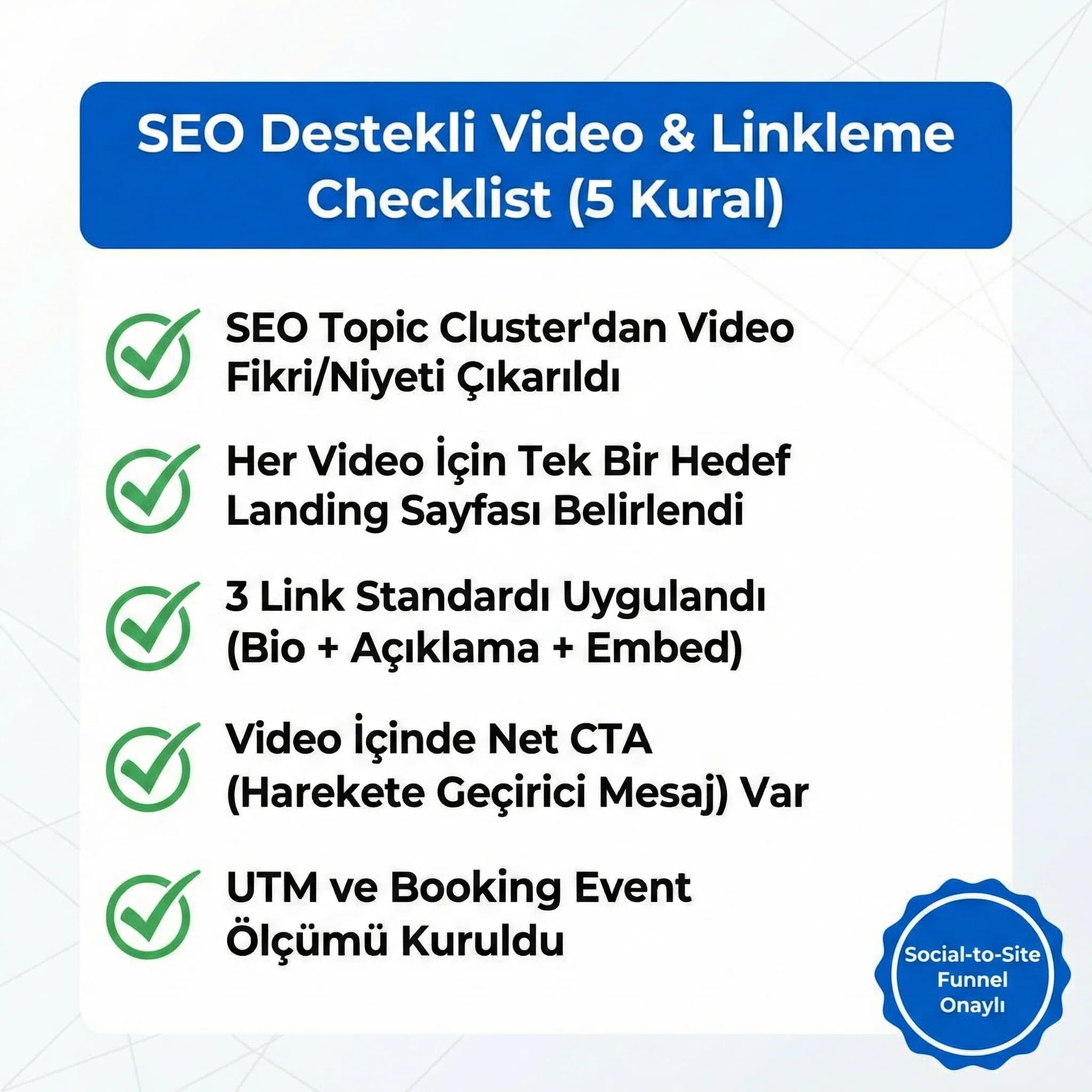 SEO’dan video fikri çıkarma + 3 link standardı checklist