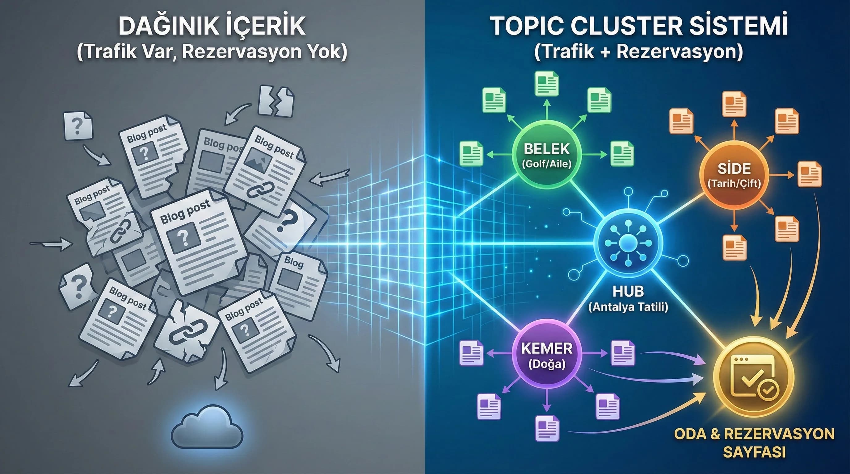 Antalya / Belek / Side için topic cluster nasıl kurulur?