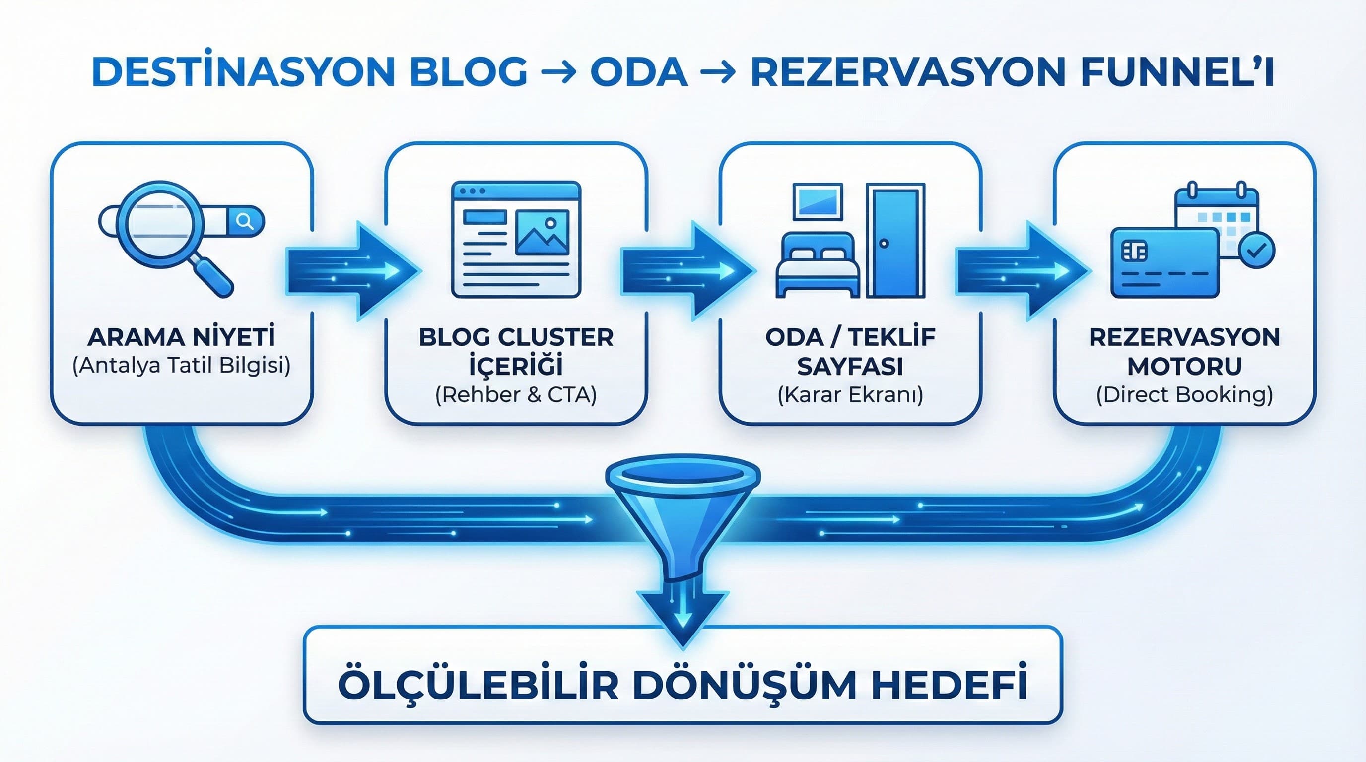 Blog → oda → rezervasyon funnel’ı nasıl kurgulanır?