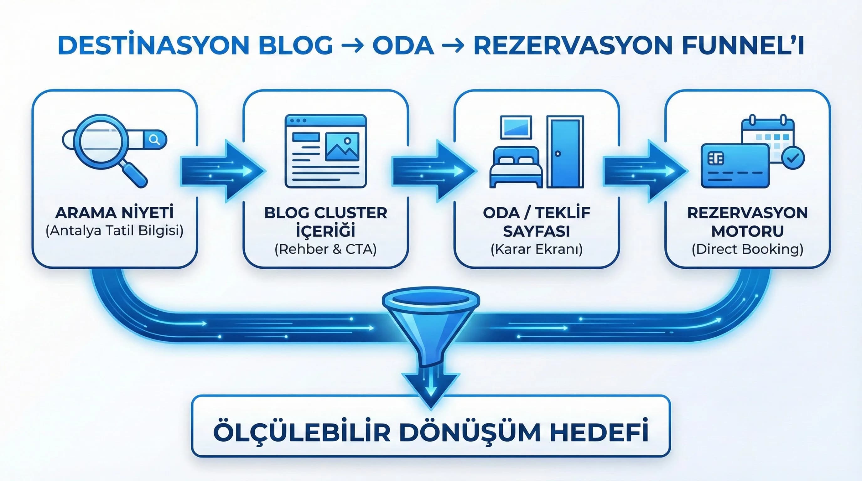 Blog → oda → rezervasyon funnel’ı nasıl kurgulanır?