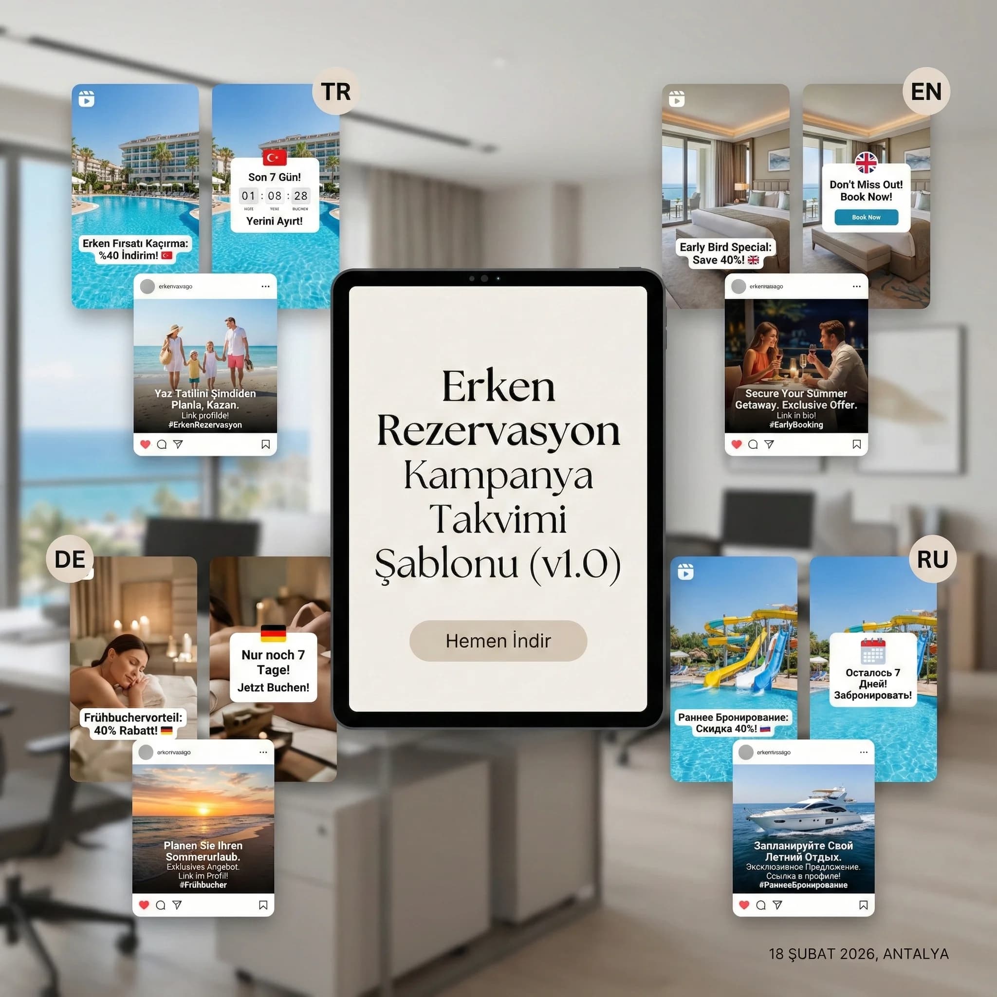 TR–EN–DE–RU kreatif ve mesaj mockup kartları