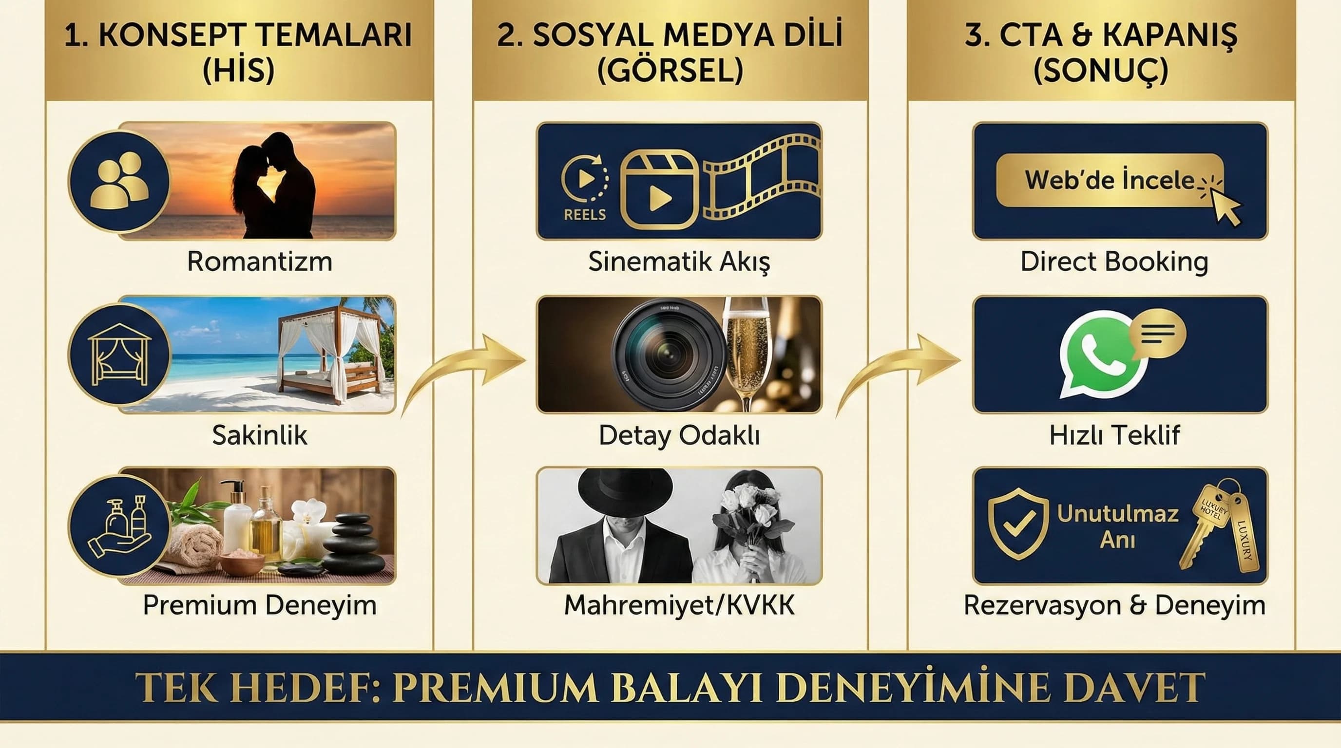 Konsept temaları ve CTA akışını özetleyen görsel