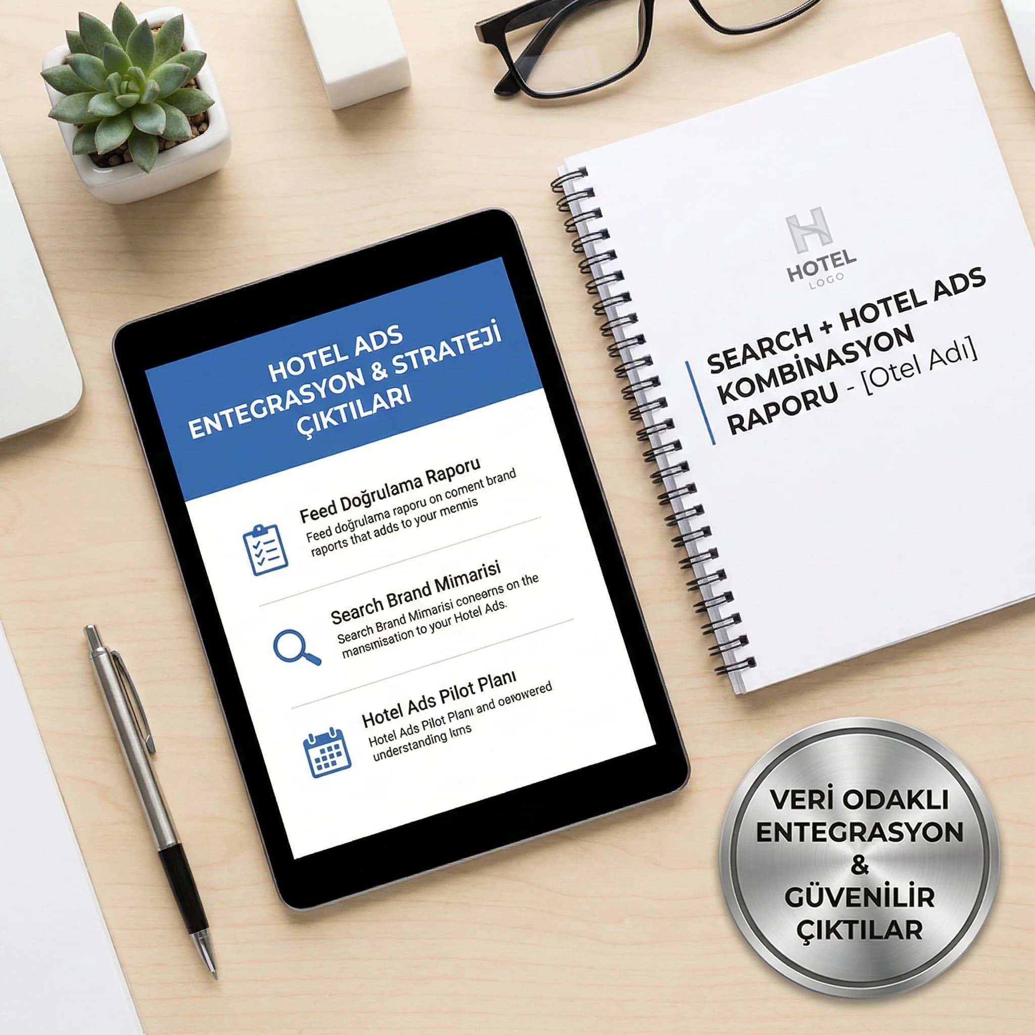 Hotel Ads entegrasyon deliverables ve güven unsurlarını gösteren kart