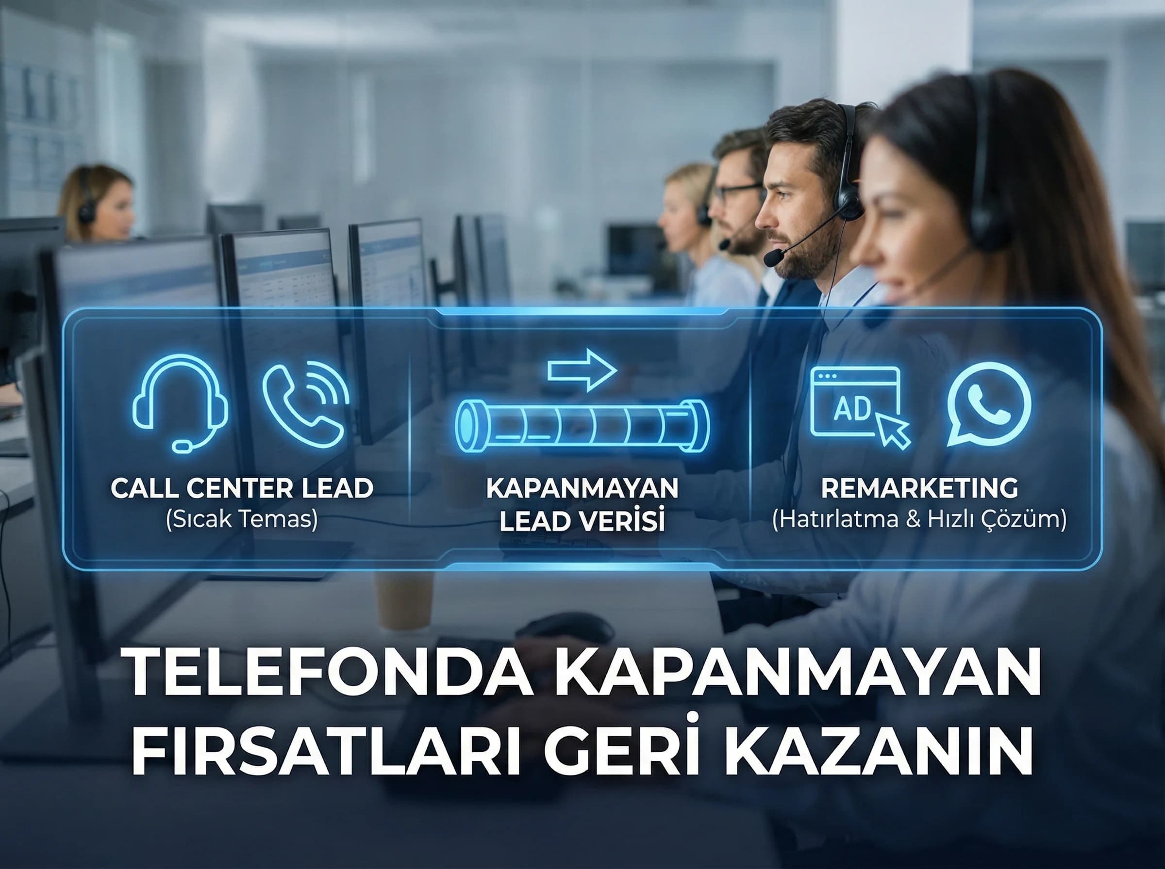 Call center lead geri kazanımını otel bağlamında vurgulayan bölüm görseli”