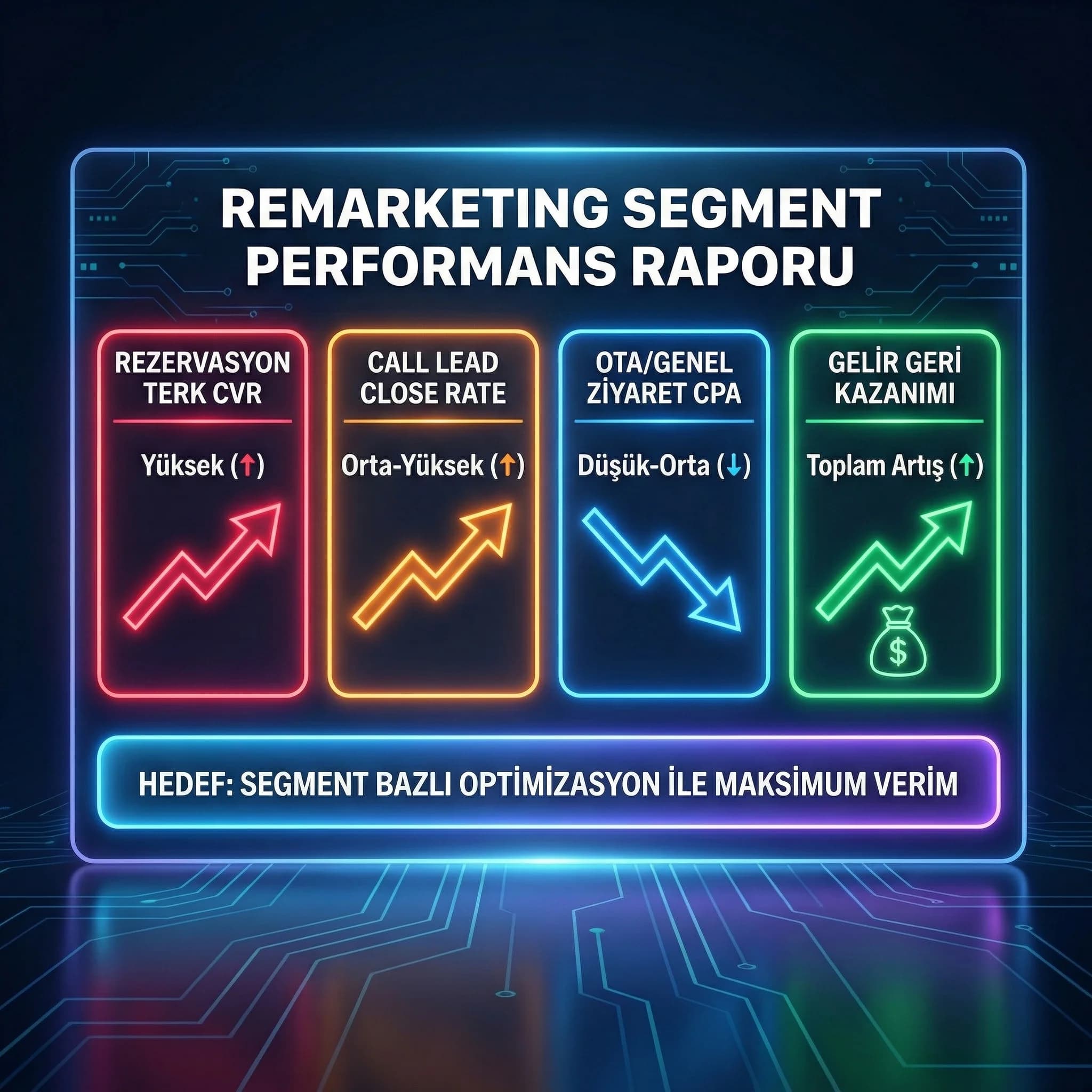 Web OTA call center remarketing performansını özetleyen KPI skor kartı