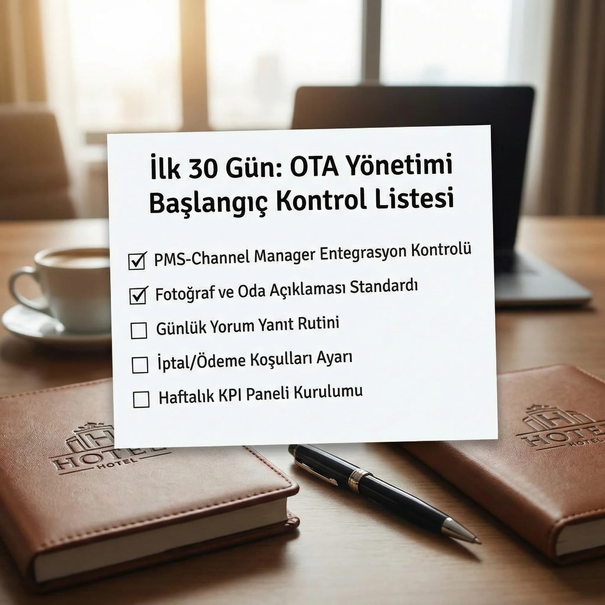 OTA yönetimi başlangıç checklist’i, amaç: ilk 30 gün, otel operasyon bağlamı