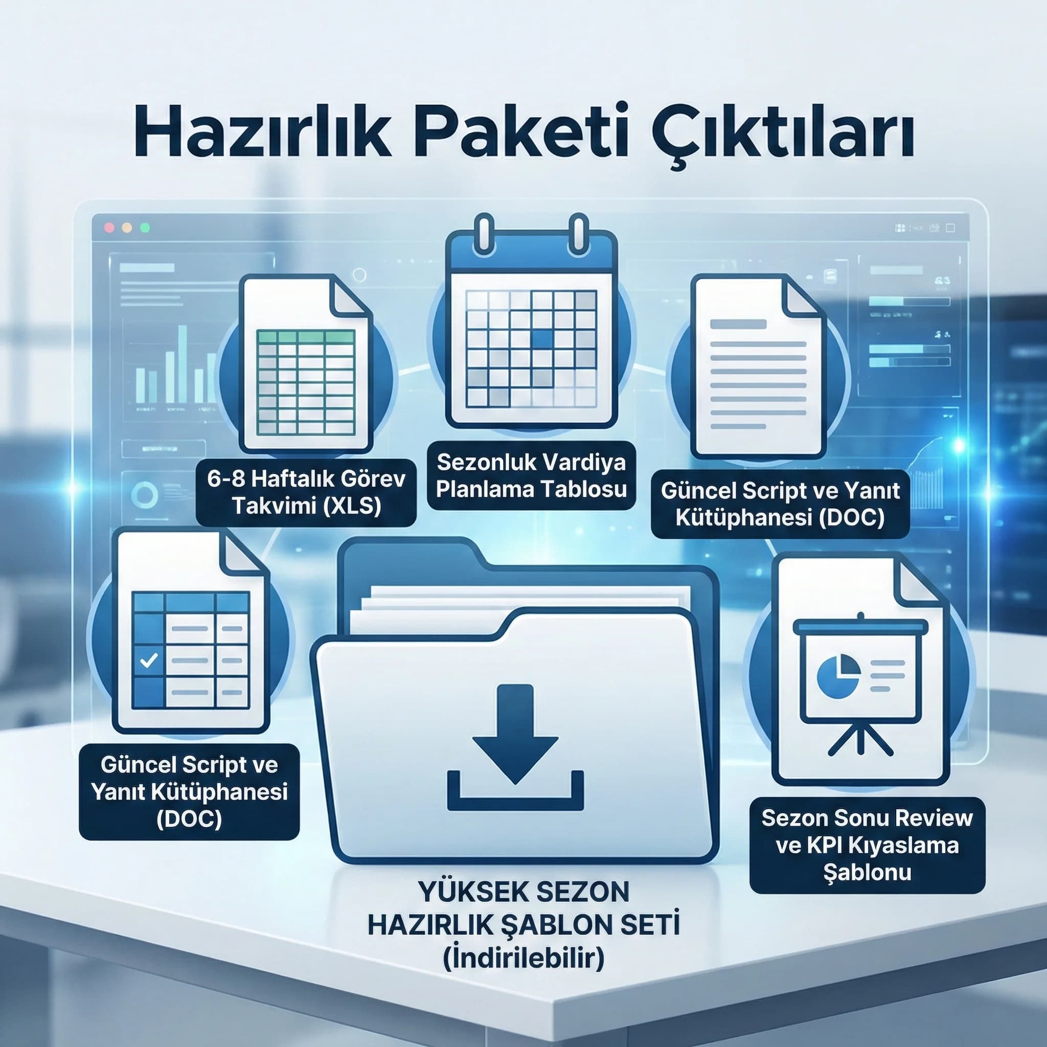 Sezon hazırlık deliverables, checklist vardiya tablo KPI kıyas seti