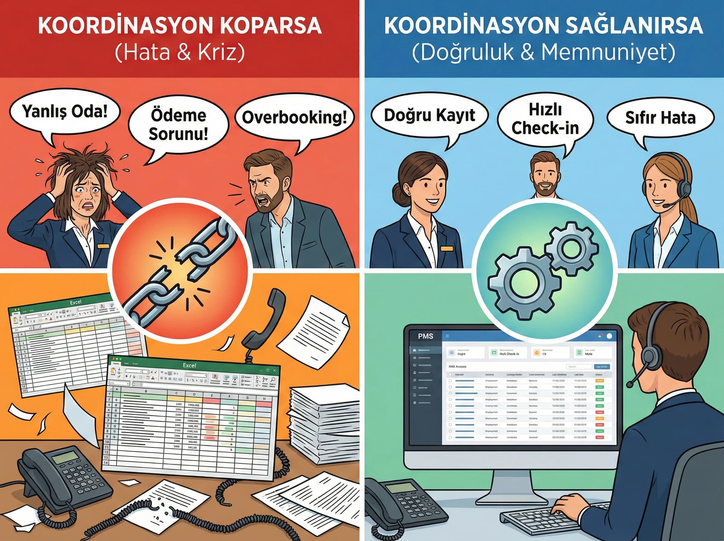 Çağrı merkezi ve ön büro koordinasyonu, check-in hatalarını önleme
