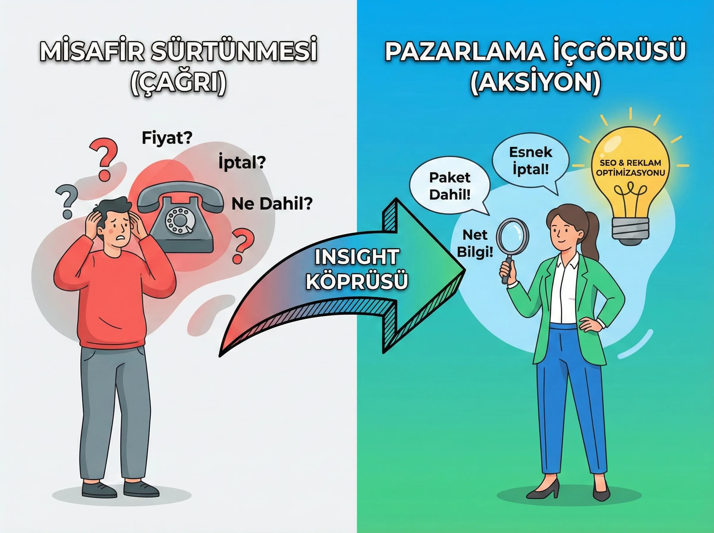 Çağrı merkezi soruları, misafir sürtünmesi ve pazarlama içgörüsü otel bağlamı