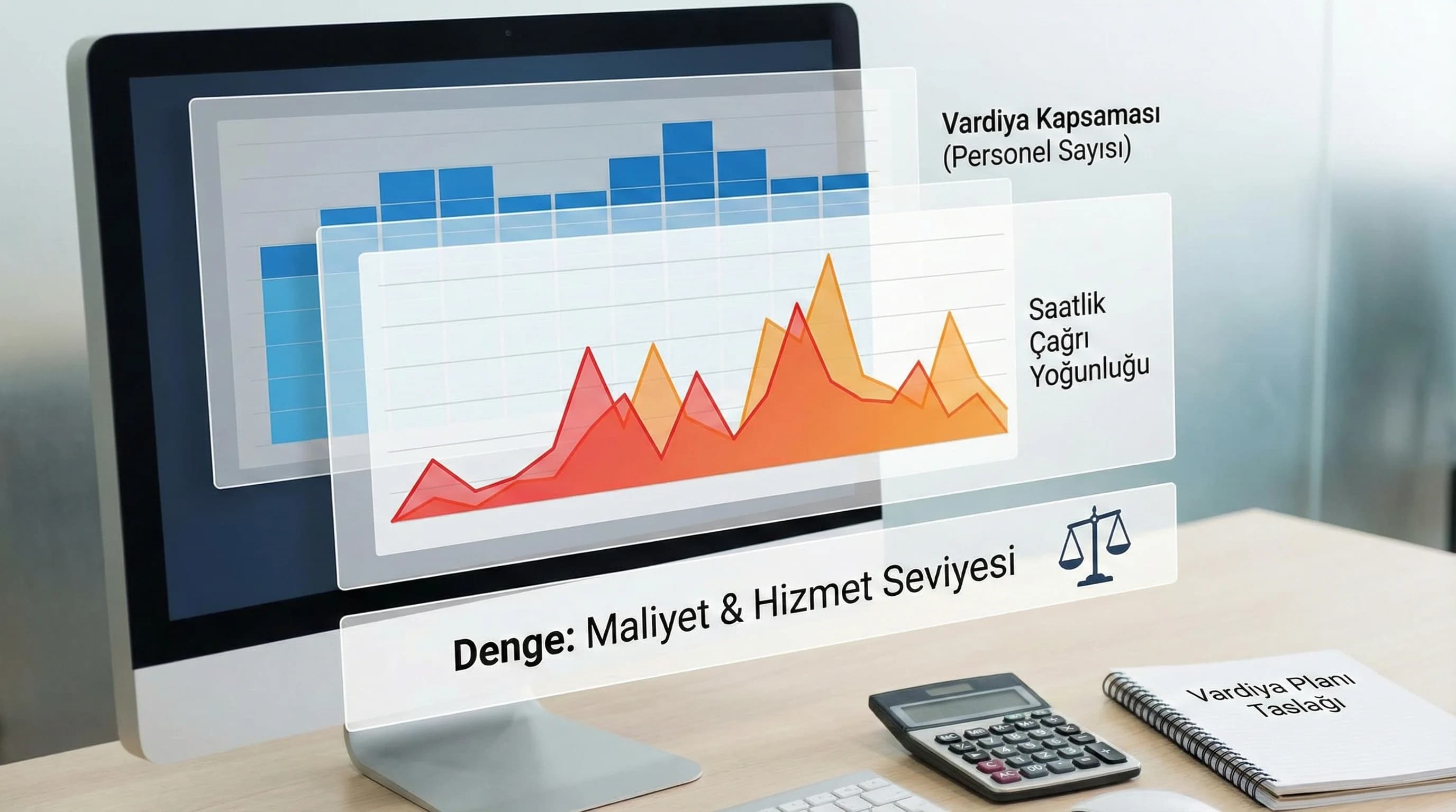 Saat gün çağrı yoğunluğu, vardiya kapsama ve maliyet dengesi