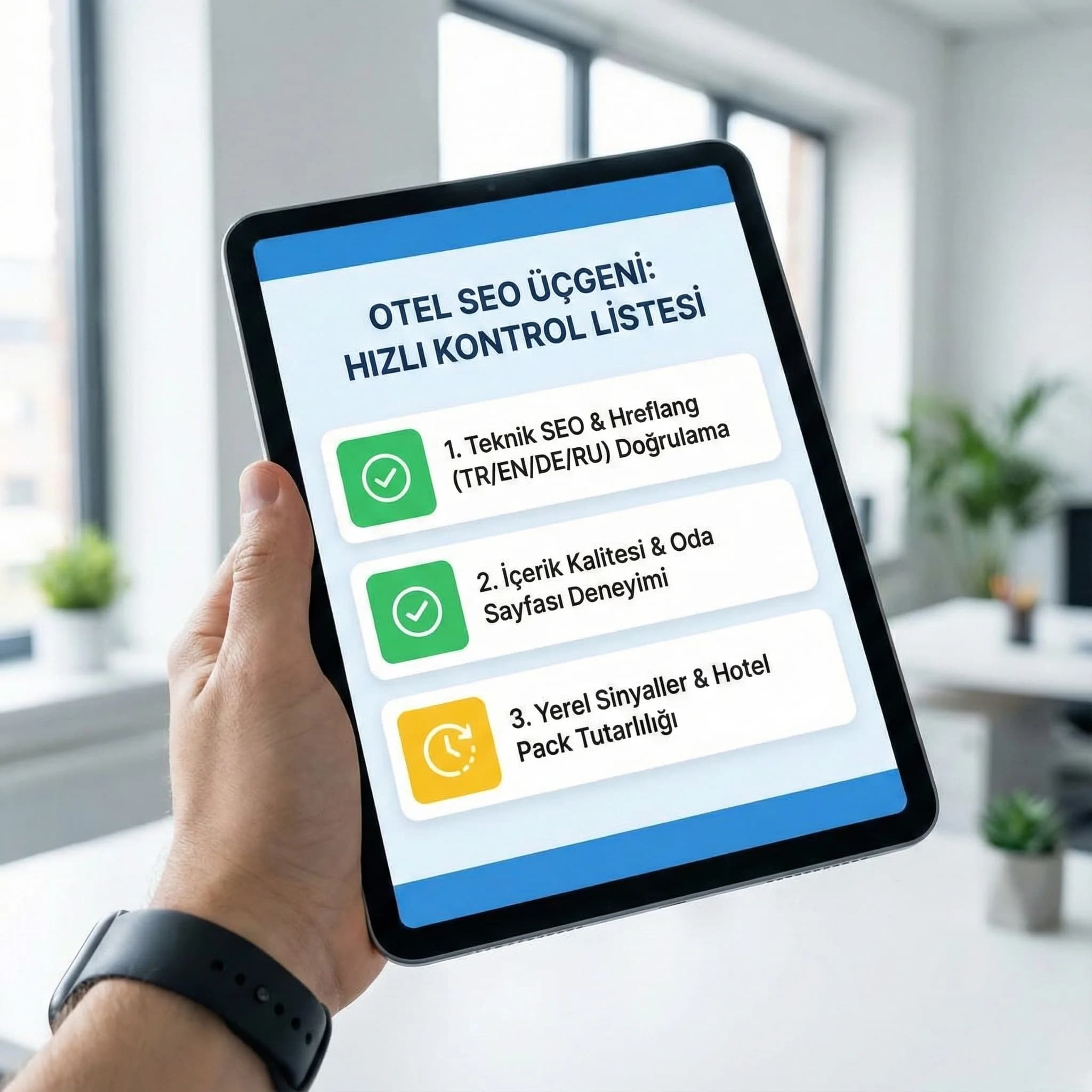 Otel SEO üçgeni ve kontrol listesi