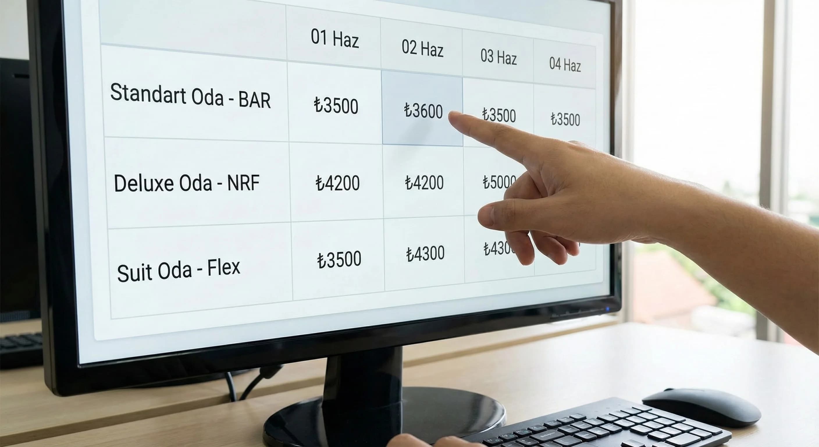 Grid satır-sütun mantığını oda tipi ve tarih bağlamında açıklayan context görseli
