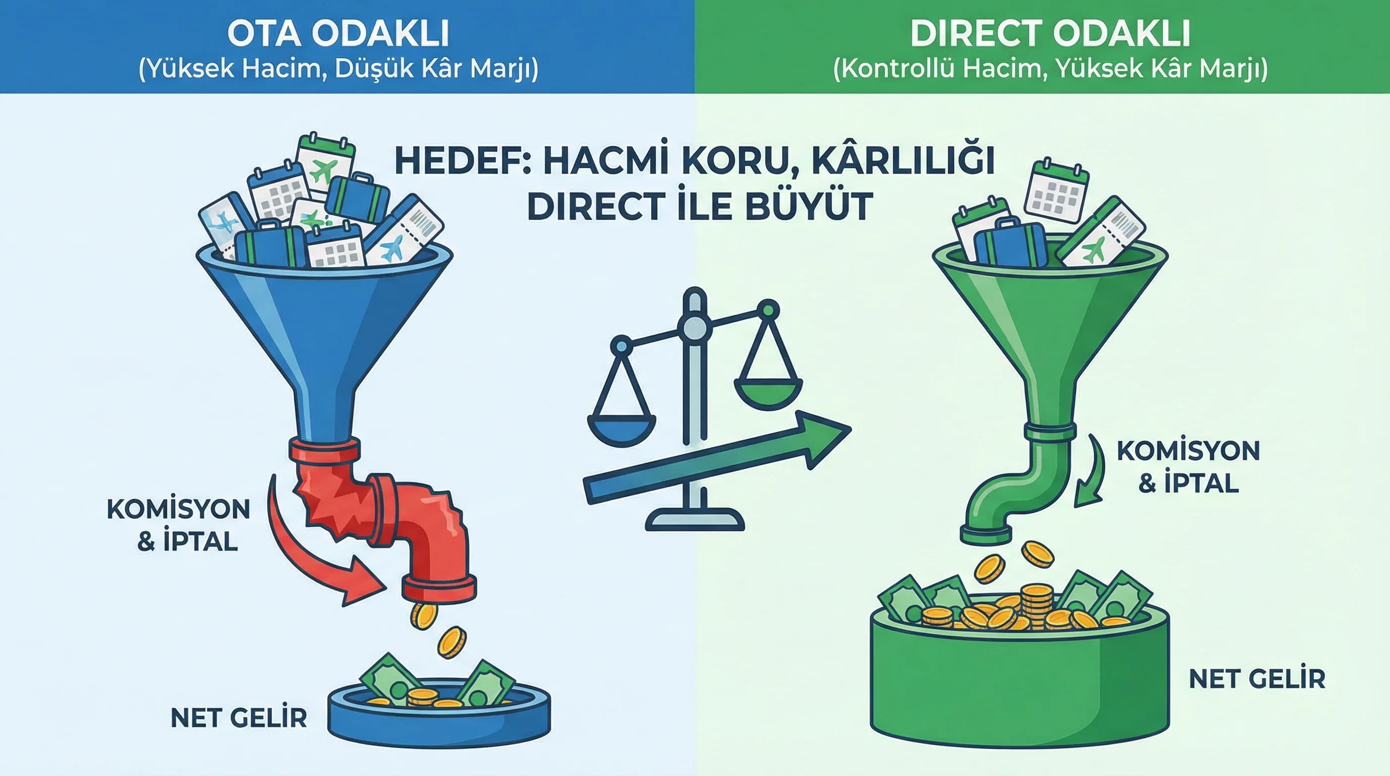 OTA hacim direct kârlılık dengesi, otel satış yönetimi için bağlam