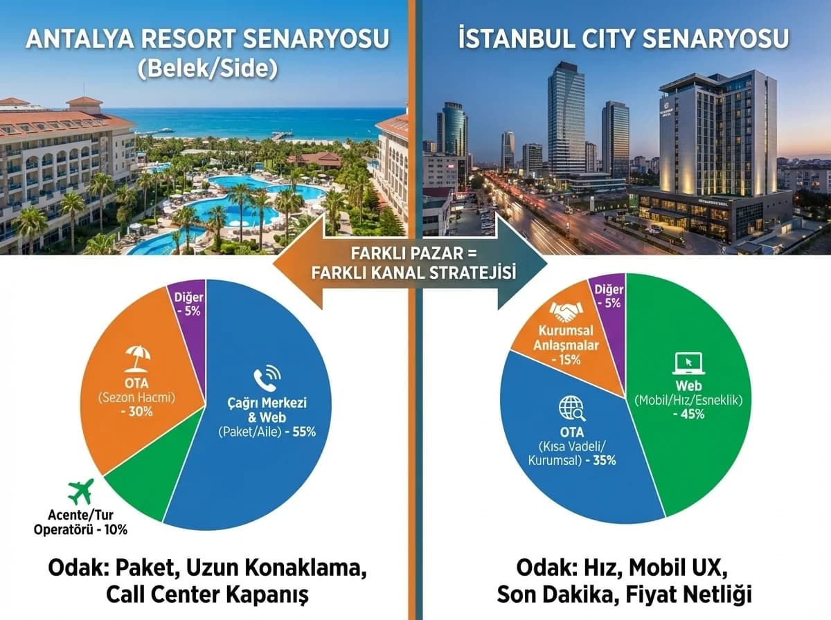Antalya resort ve İstanbul city senaryoları, otel kanal karması uygulamas