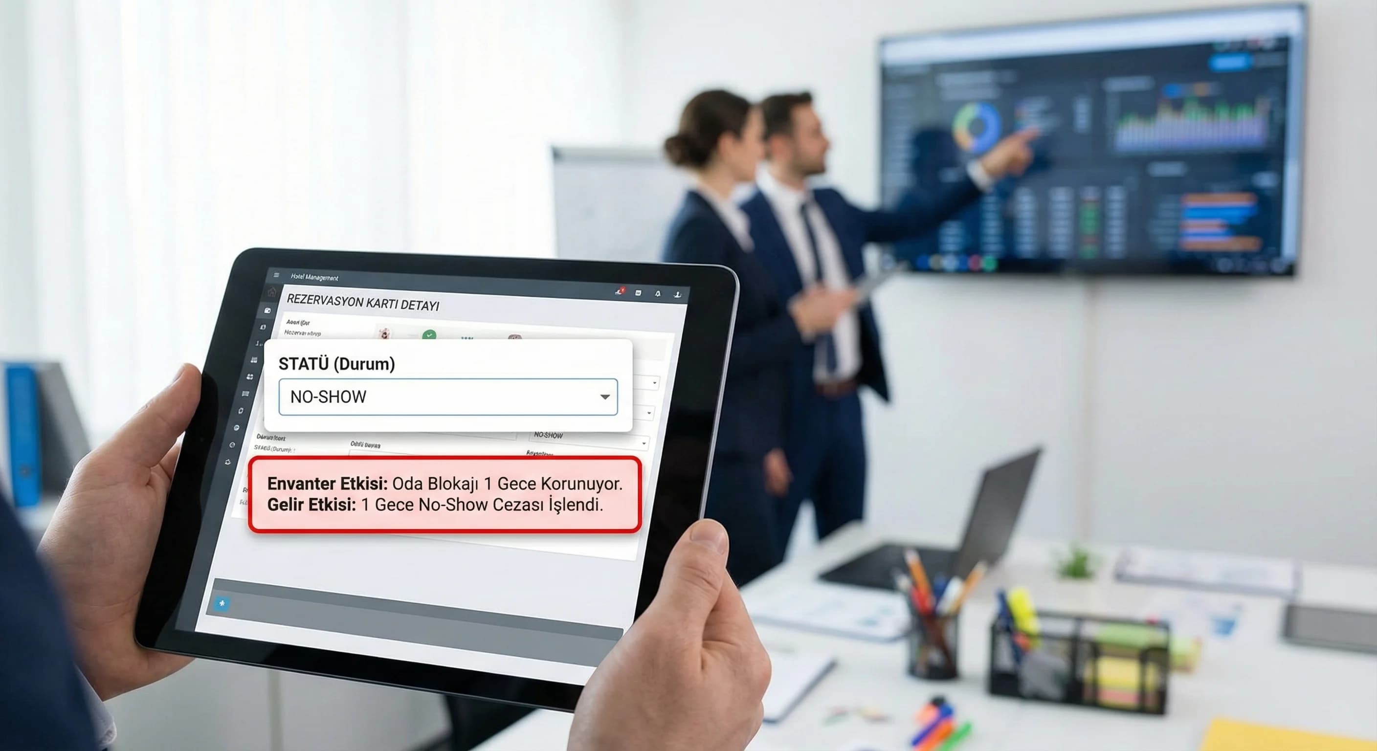 Statü değişikliklerinin doluluk ve rapora yansımasını gösteren otel context görseli