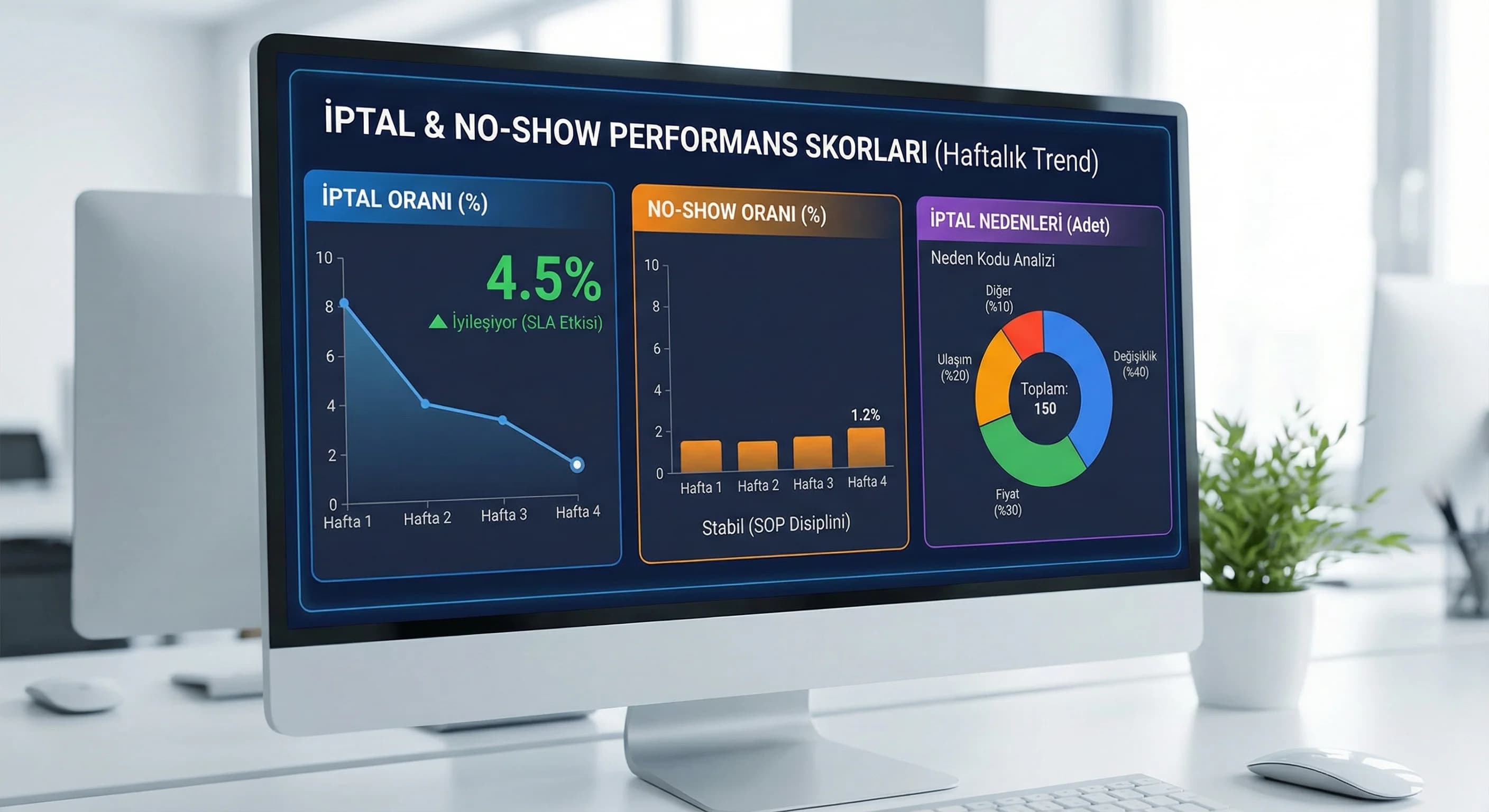 İptal ve no-show oranlarını gösteren örnek otel KPI grafiği görseli