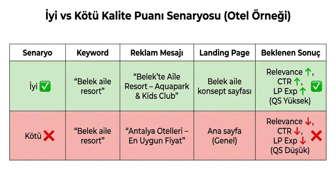 “İyi vs Kötü” kalite puanı karşılaştırması (otel örneği)
