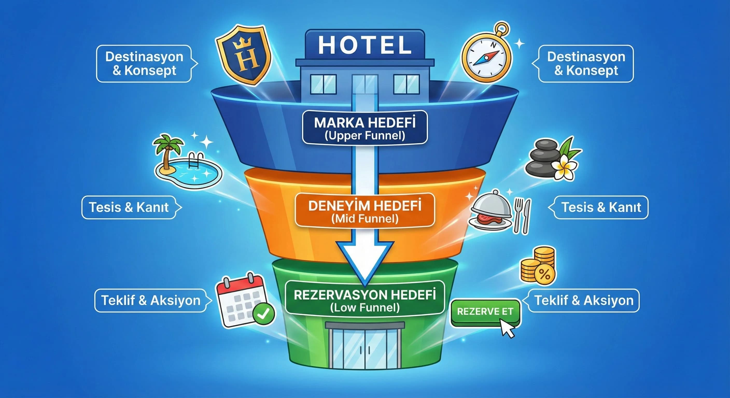 Hook + sahne akışı + CTA kurgusu + otel deneyimi bağlamı