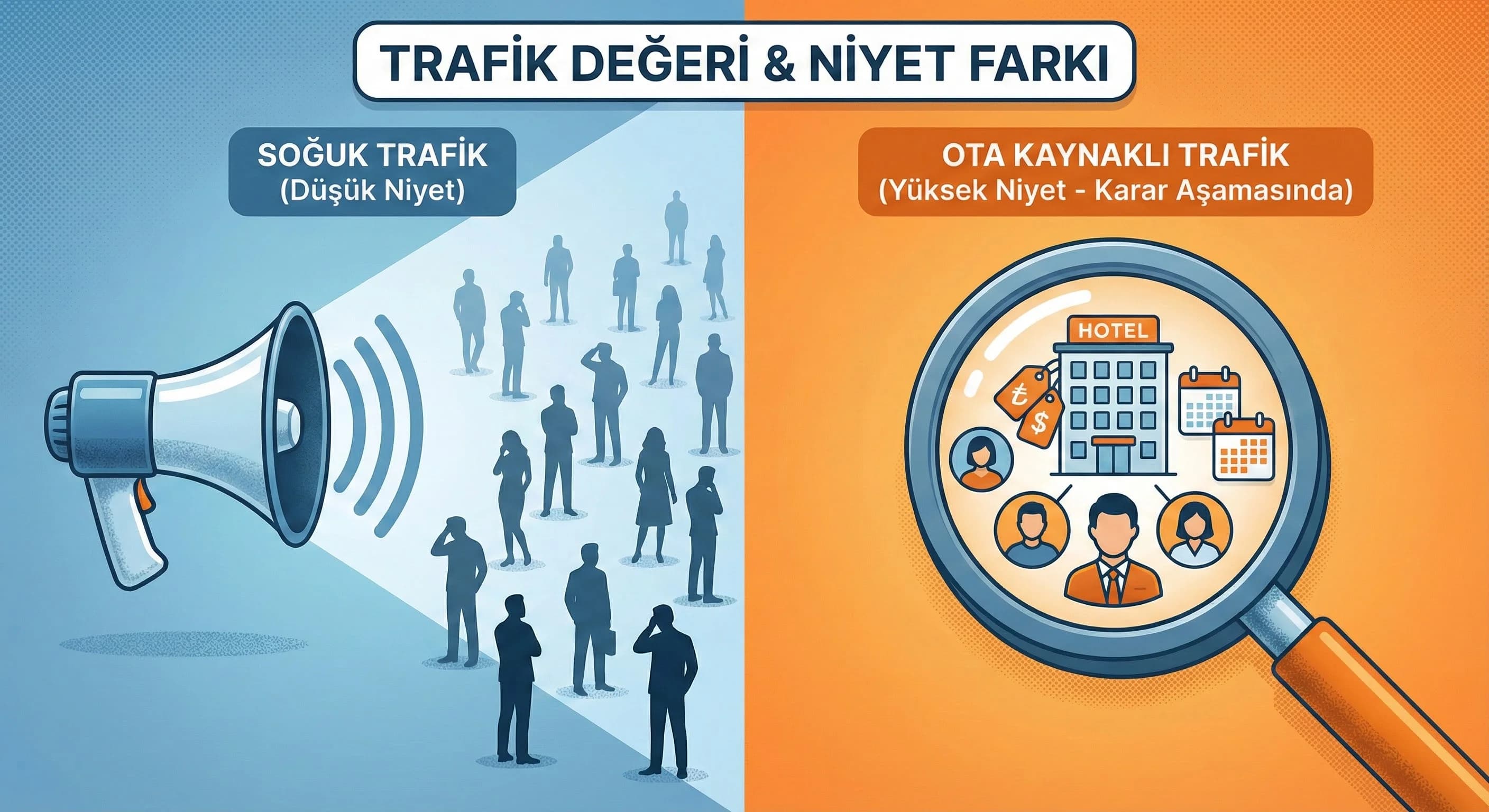 OTA trafiğinin değerini ve niyetini açıklayan otel bölüm ayırıcı görseli