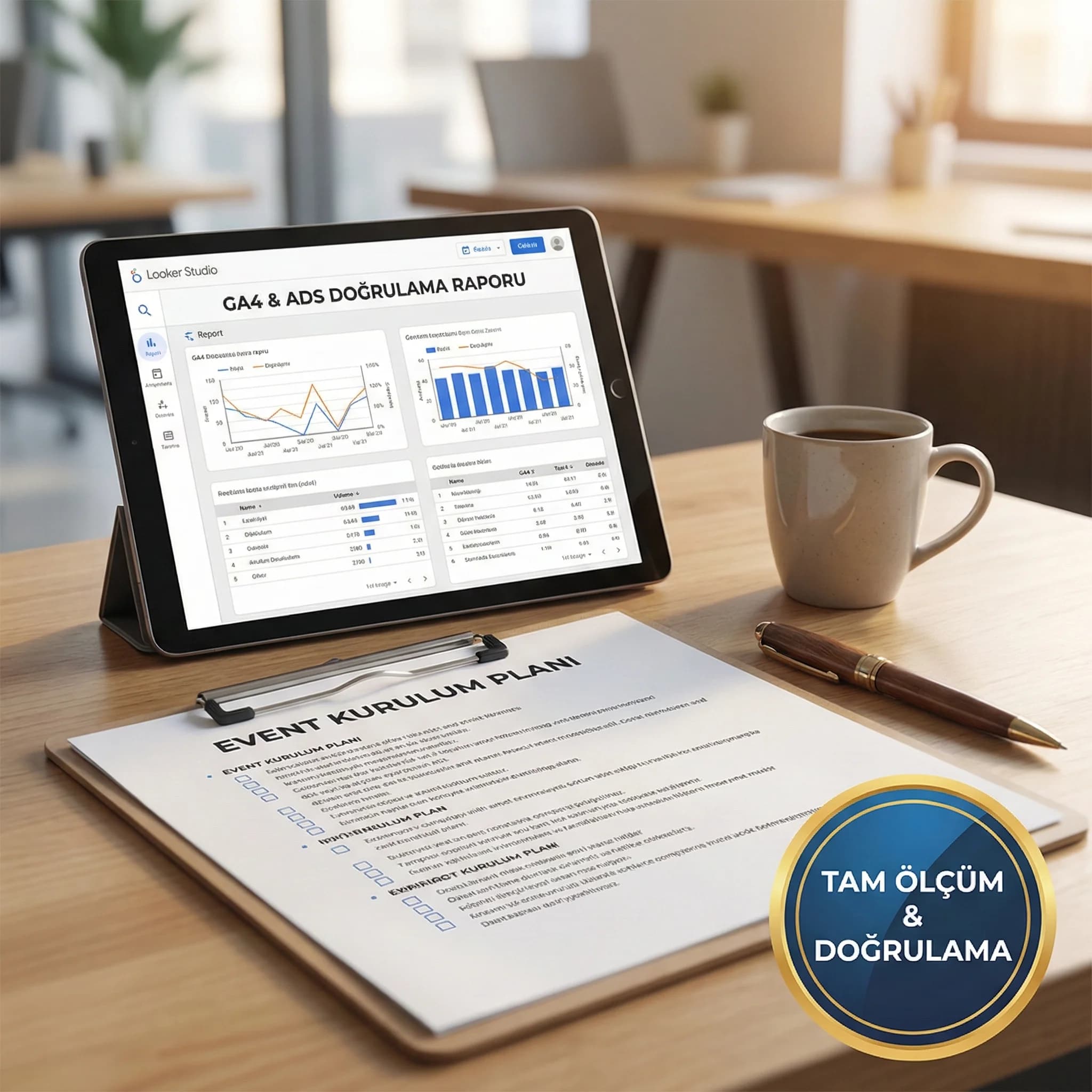 Dönüşüm kurulum çıktıları ve güven unsurlarını otel ölçüm projesi bağlamında özetleyen kart