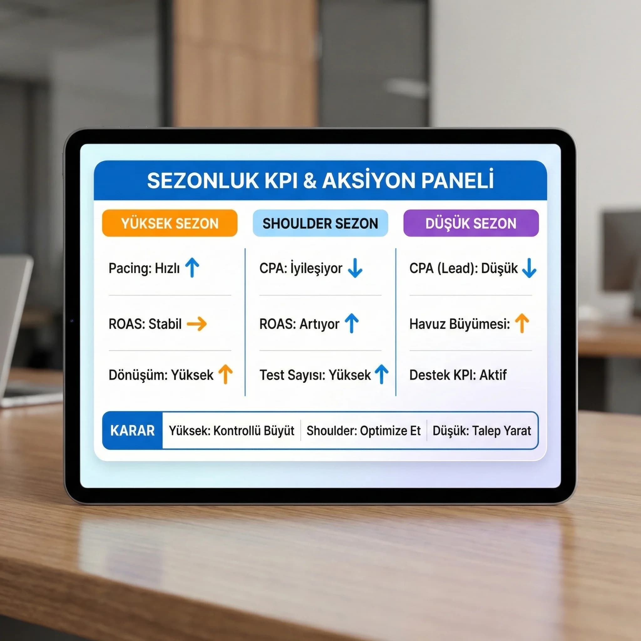 Sezon KPI scorecard, bütçe pacing ve teklif kararını hızlandırır