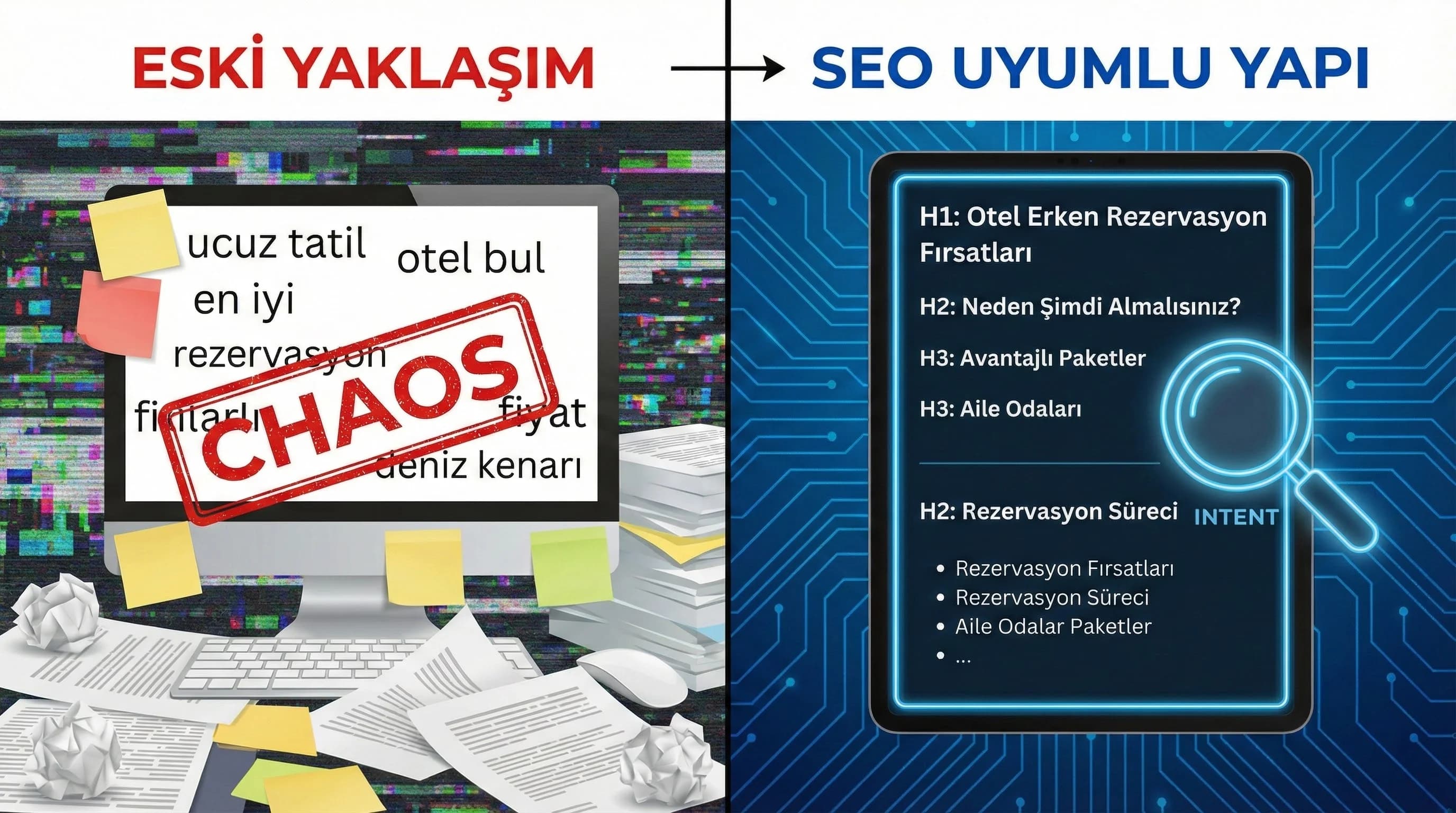 Arama niyeti ve heading yapısı, içerik SEO otel örneği