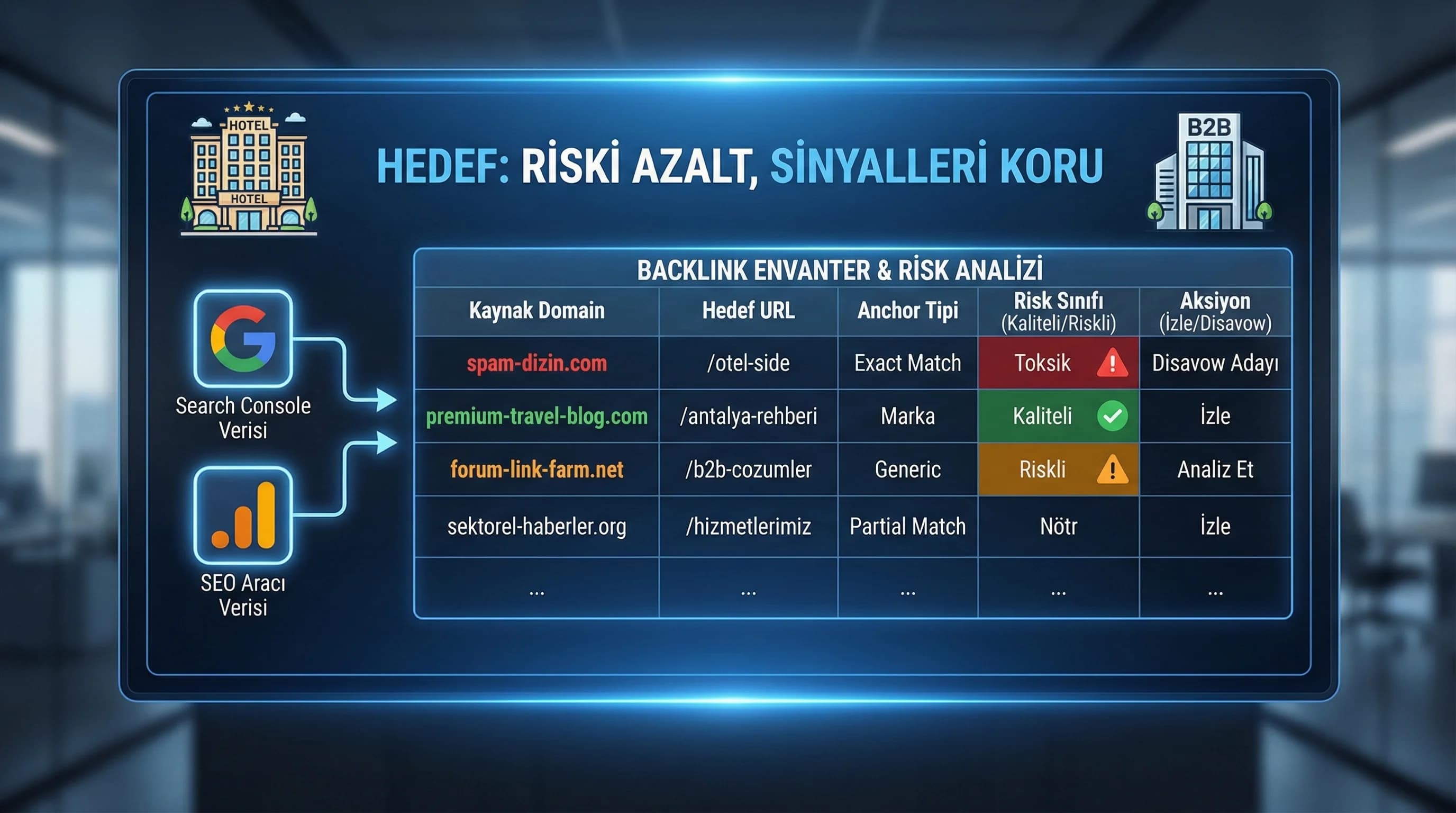 Audit hedefi ve çıktı seti, otel ve B2B envanter çerçevesi