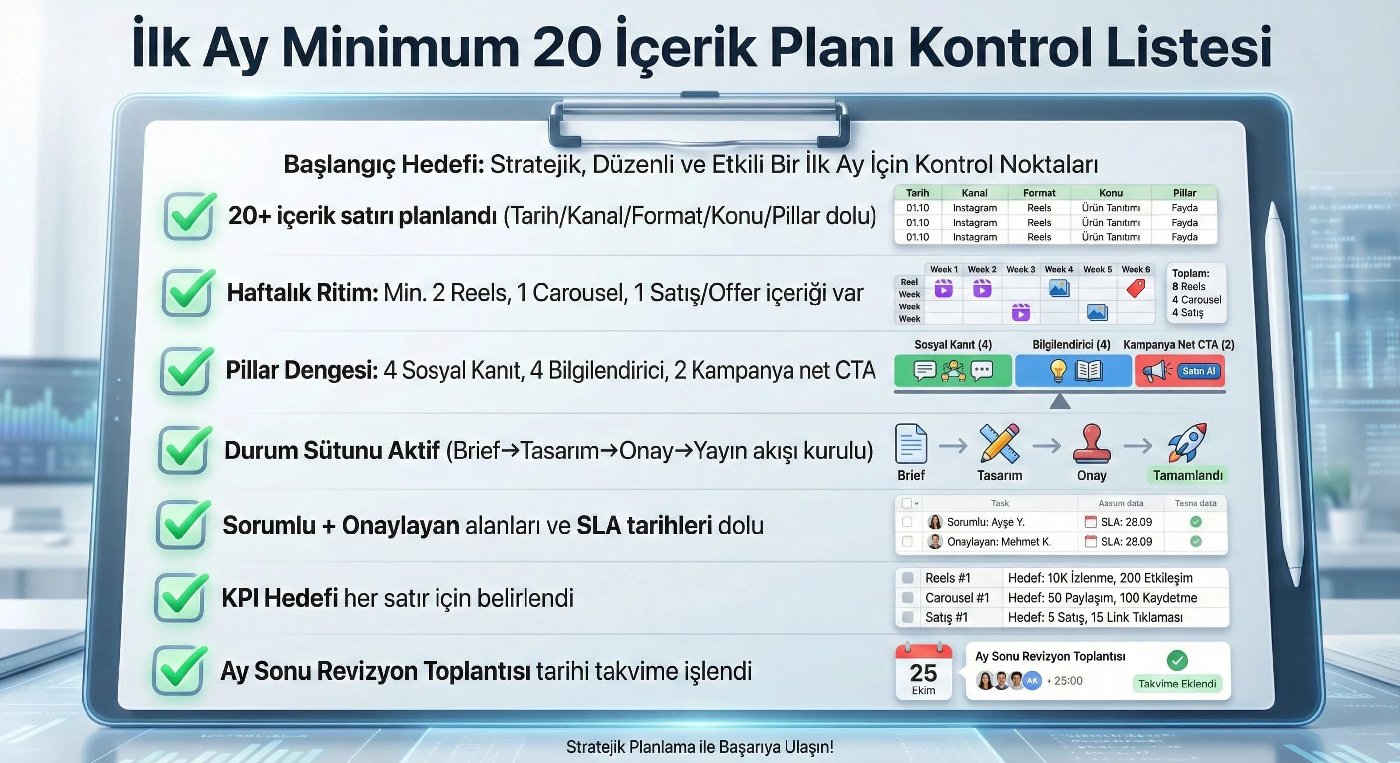 İlk Ay için Minimum 20 İçerik Planı Checklist’i