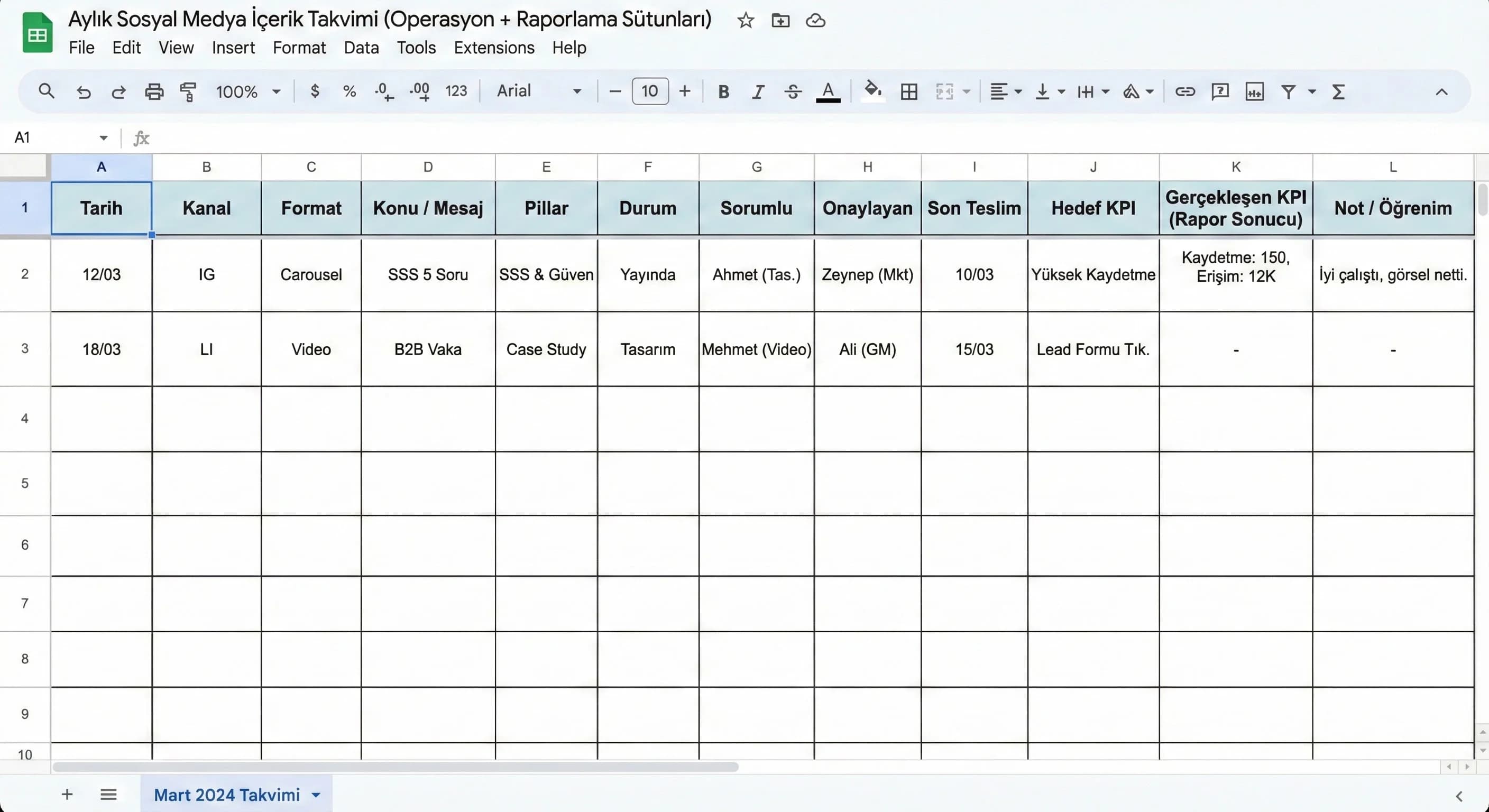 Raporlama ile Takvimi Beslemek