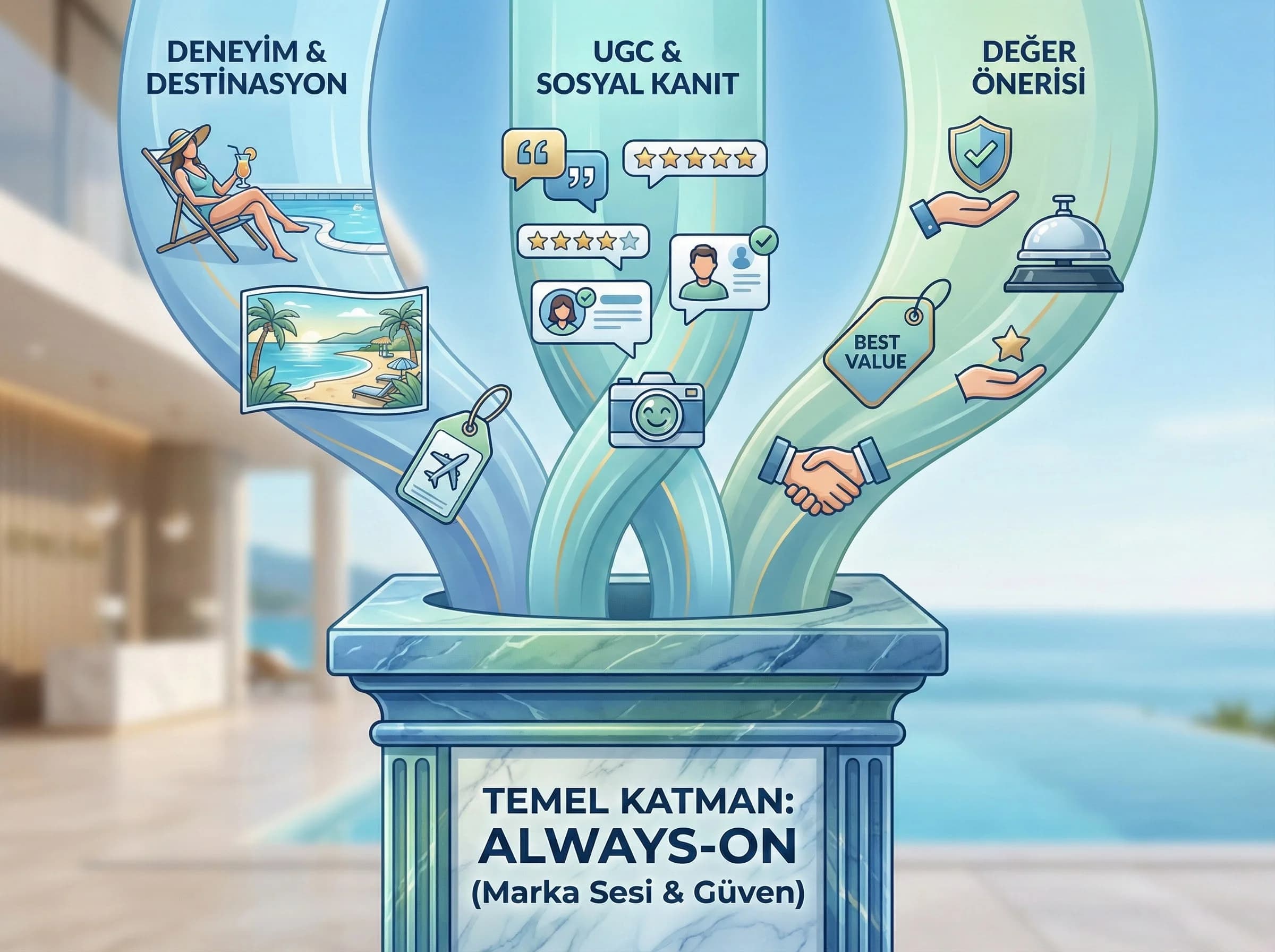 Always-on marka sesi ve güven katmanını otel bağlamında gösteren bölüm ayırıcı görseli