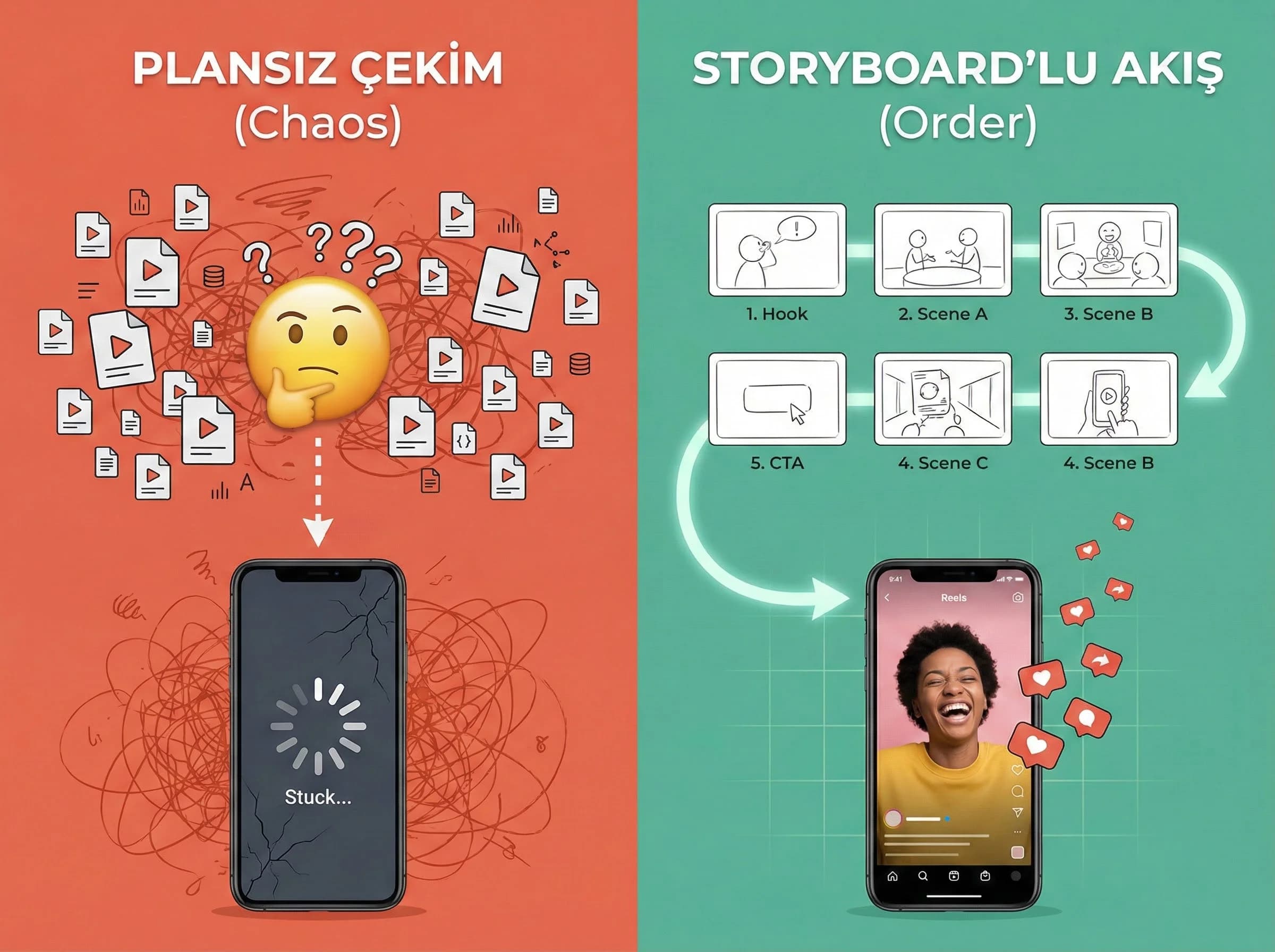 Storyboard’un reels akışına etkisini anlatan bölüm ayırıcı görsel