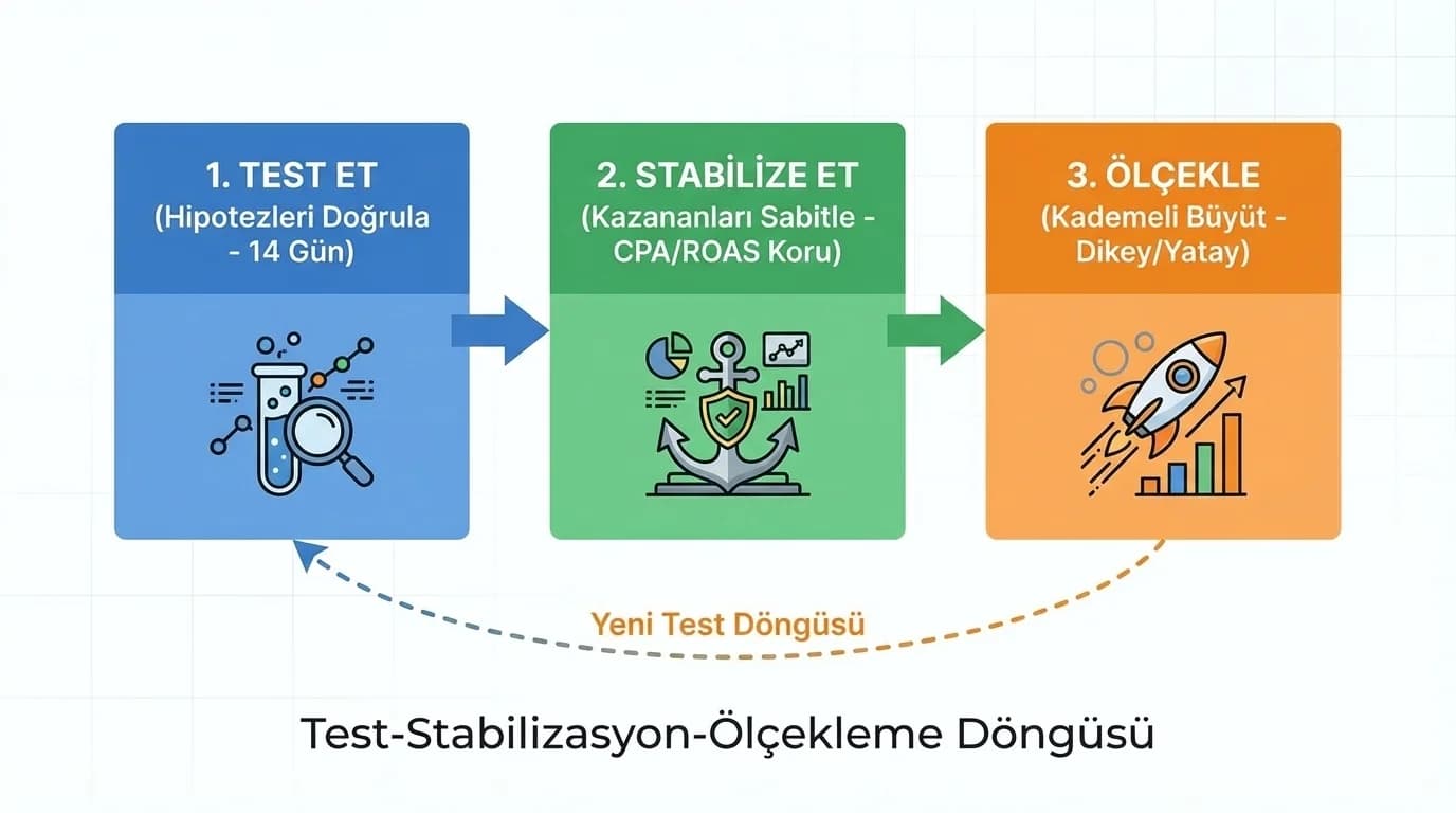 Test stabilizasyon ölçekleme diyagramı, bütçe artış adımları otel bağlamı
