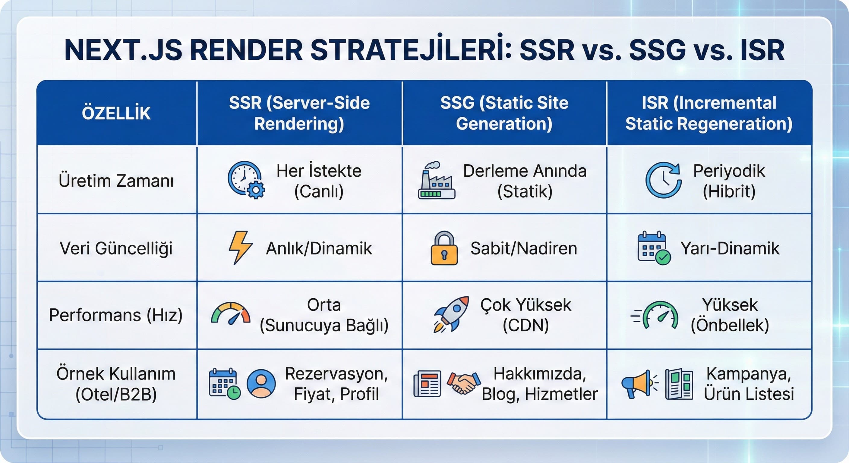 SSR/SSG/ISR tercihi: Kurumsal projede render stratejisini nasıl seçersiniz?