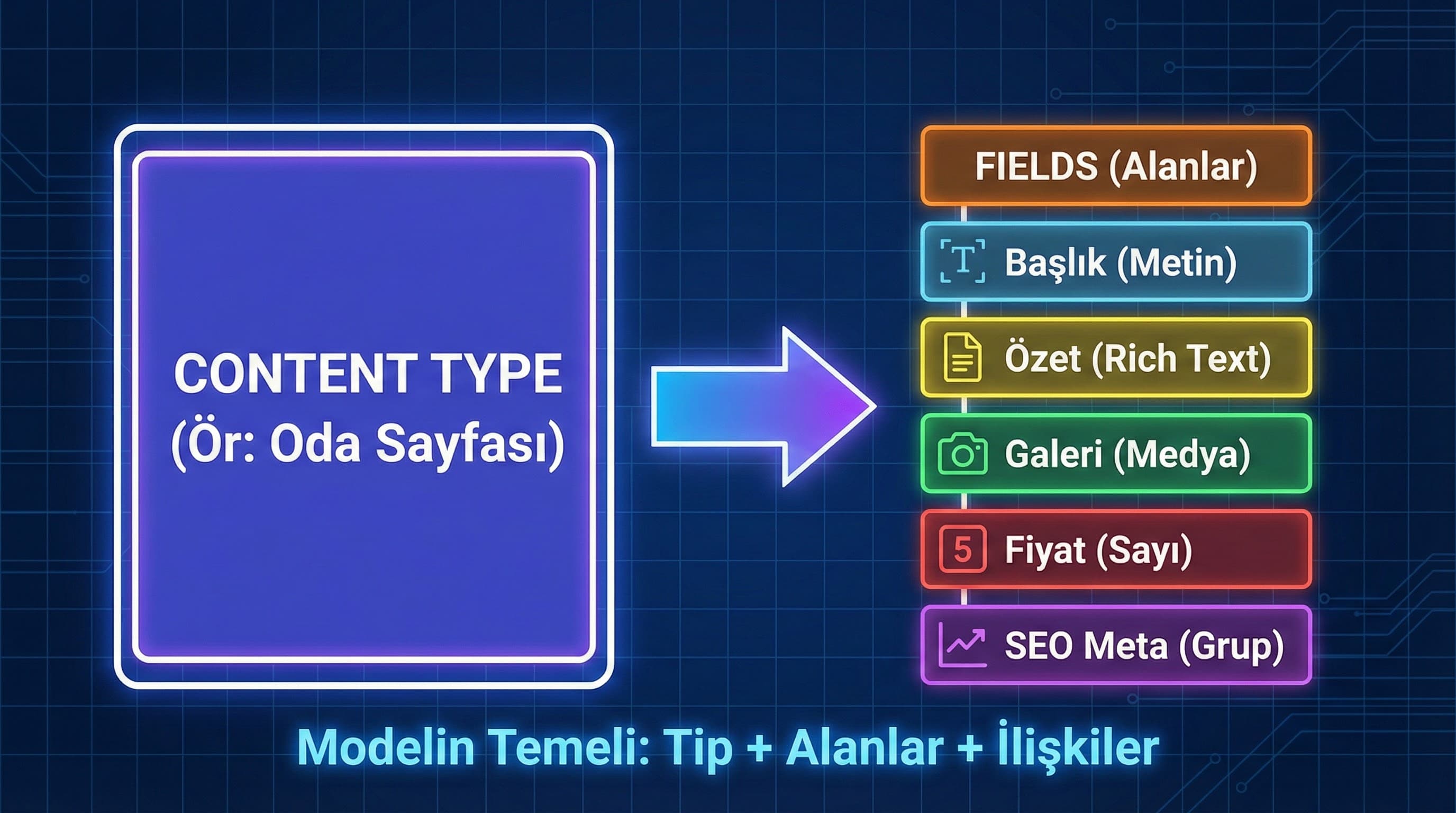 Content Type Tanımlama (Sayfa, Blog, Oda, Paket, Referans vb.)