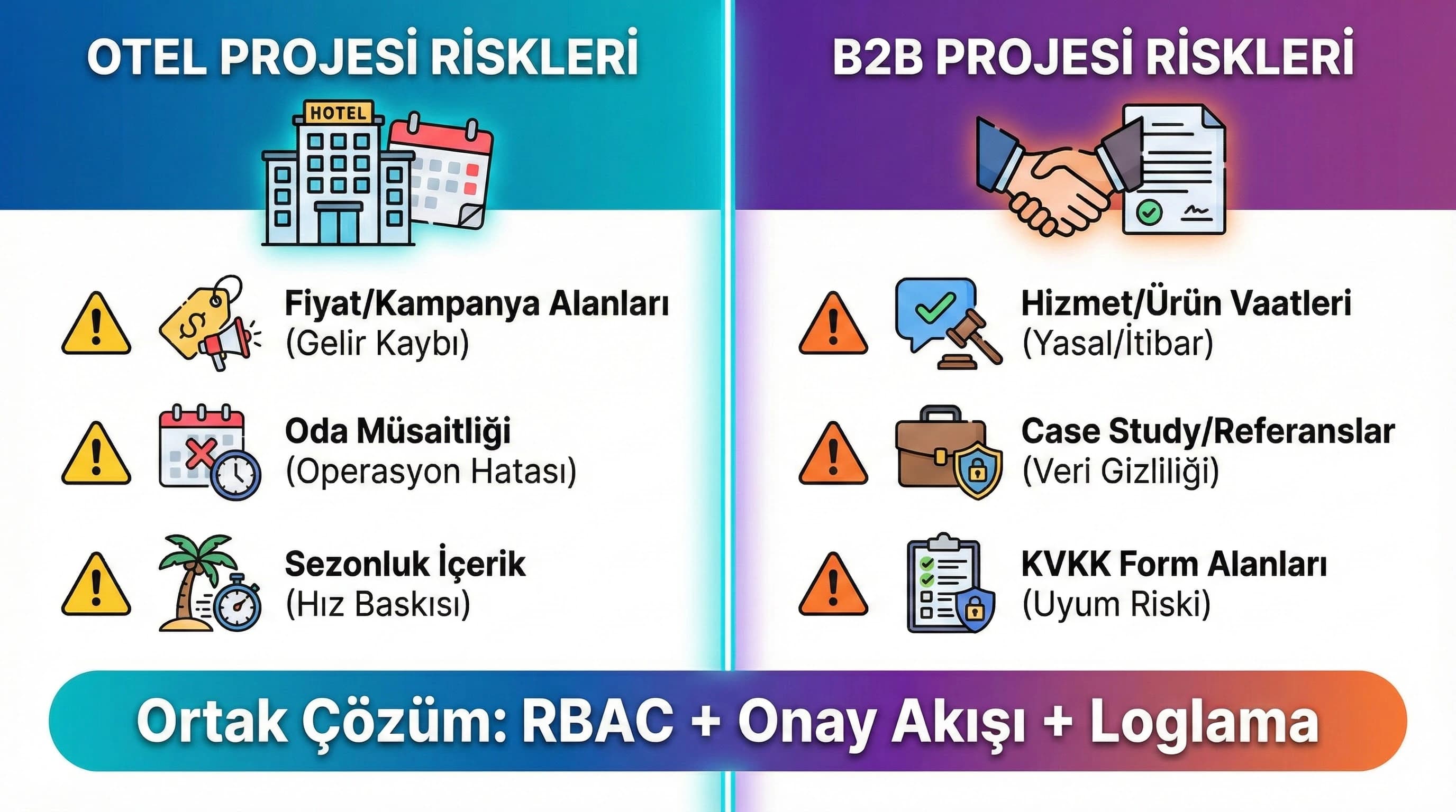 Otel ve B2B panel risklerini ayıran görsel, kurumsal site bağlamı