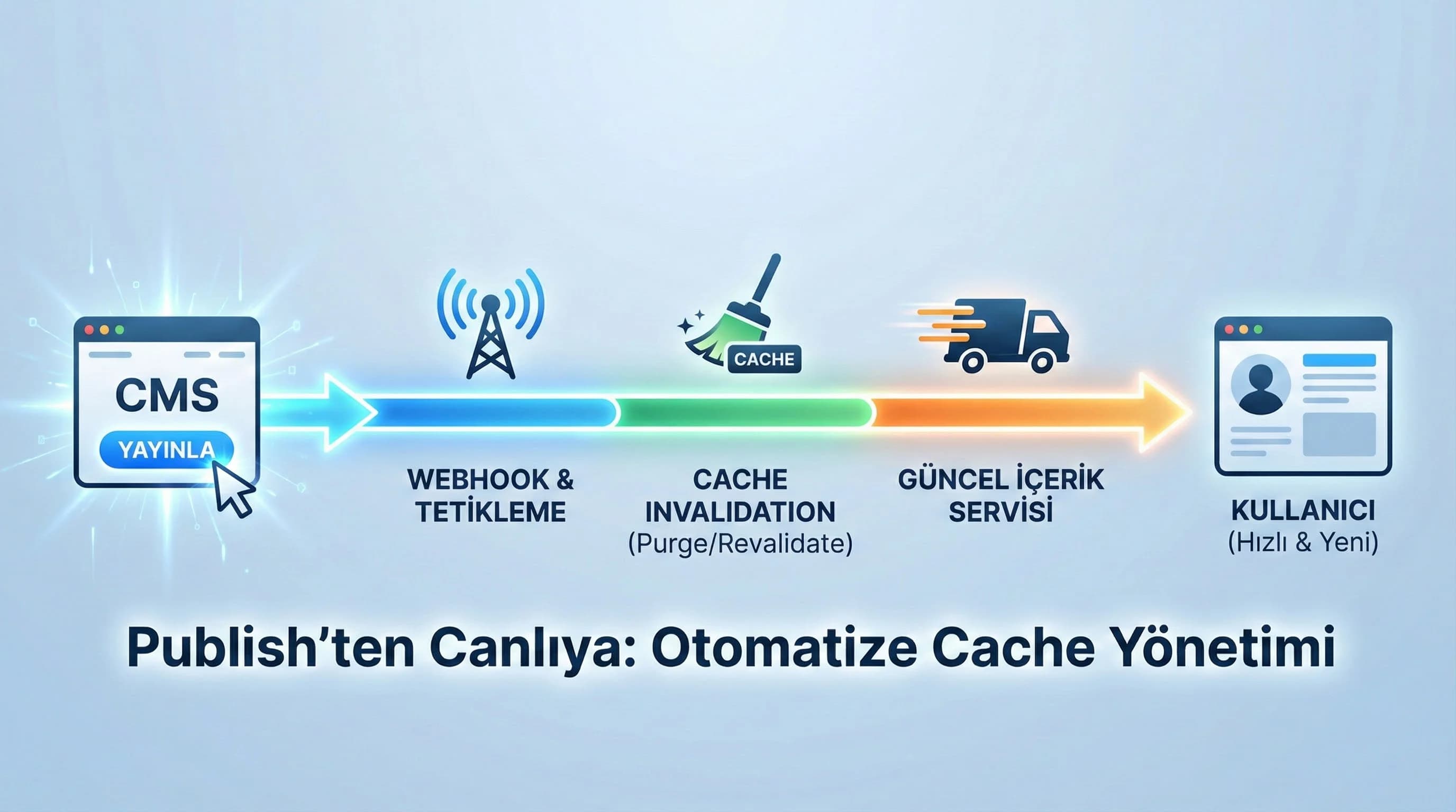 Publish ve cache yansıma süreci görseli, operasyon yönetimi bağlamı