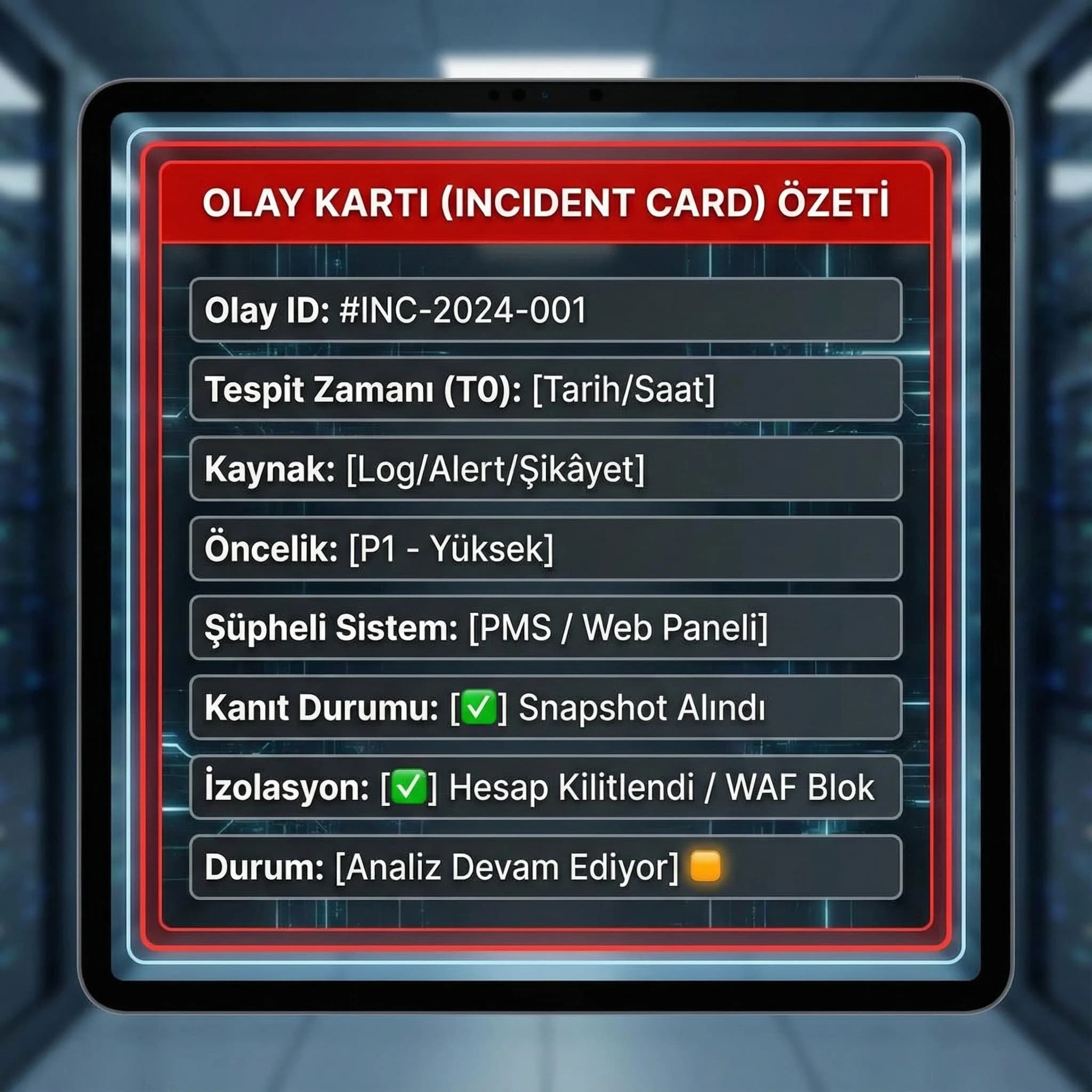 Veri ihlali olay kartı checklist özeti, otel ve B2B