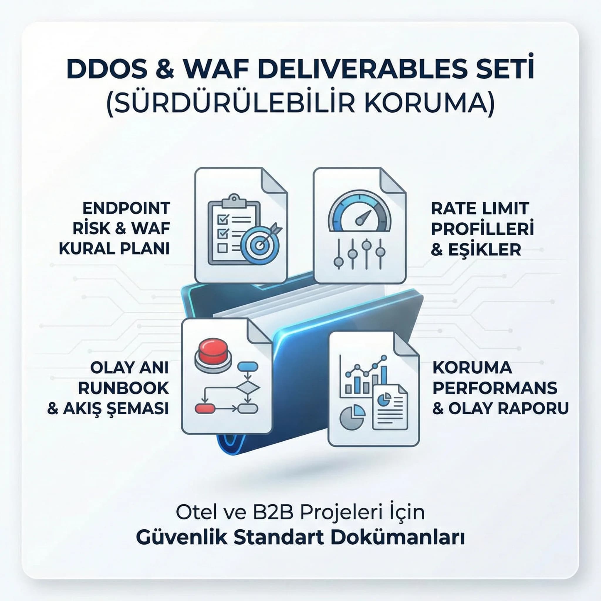 DDoS/WAF deliverable seti, kural seti ve runbook ile sürdürülebilir koruma çıktıları