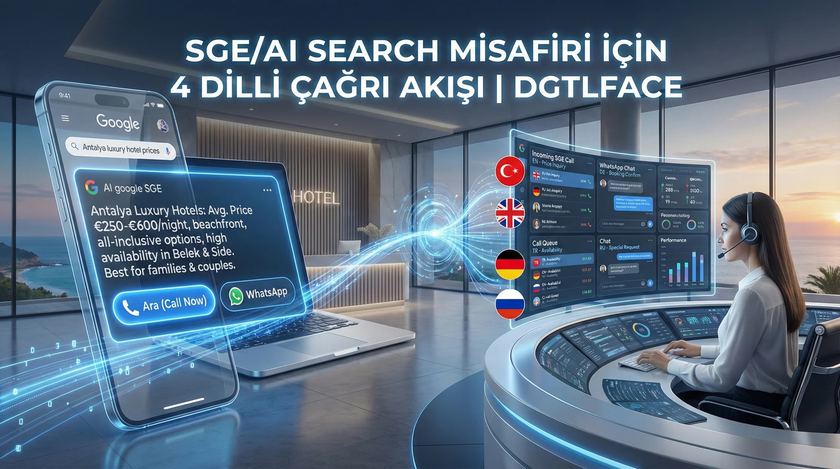 SGE / AI Search Sonuçlarından Gelen Misafirler İçin 4 Dilli Çağrı Akışı